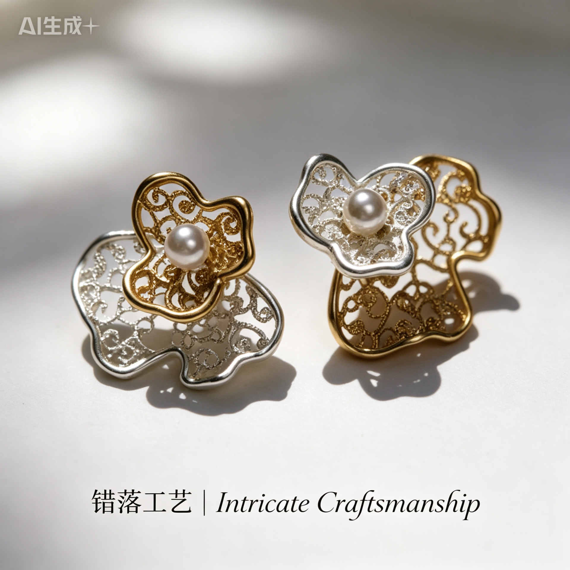 春莳原创  金色镂空花朵耳环 女性中古饰品 耳饰耳钉银针