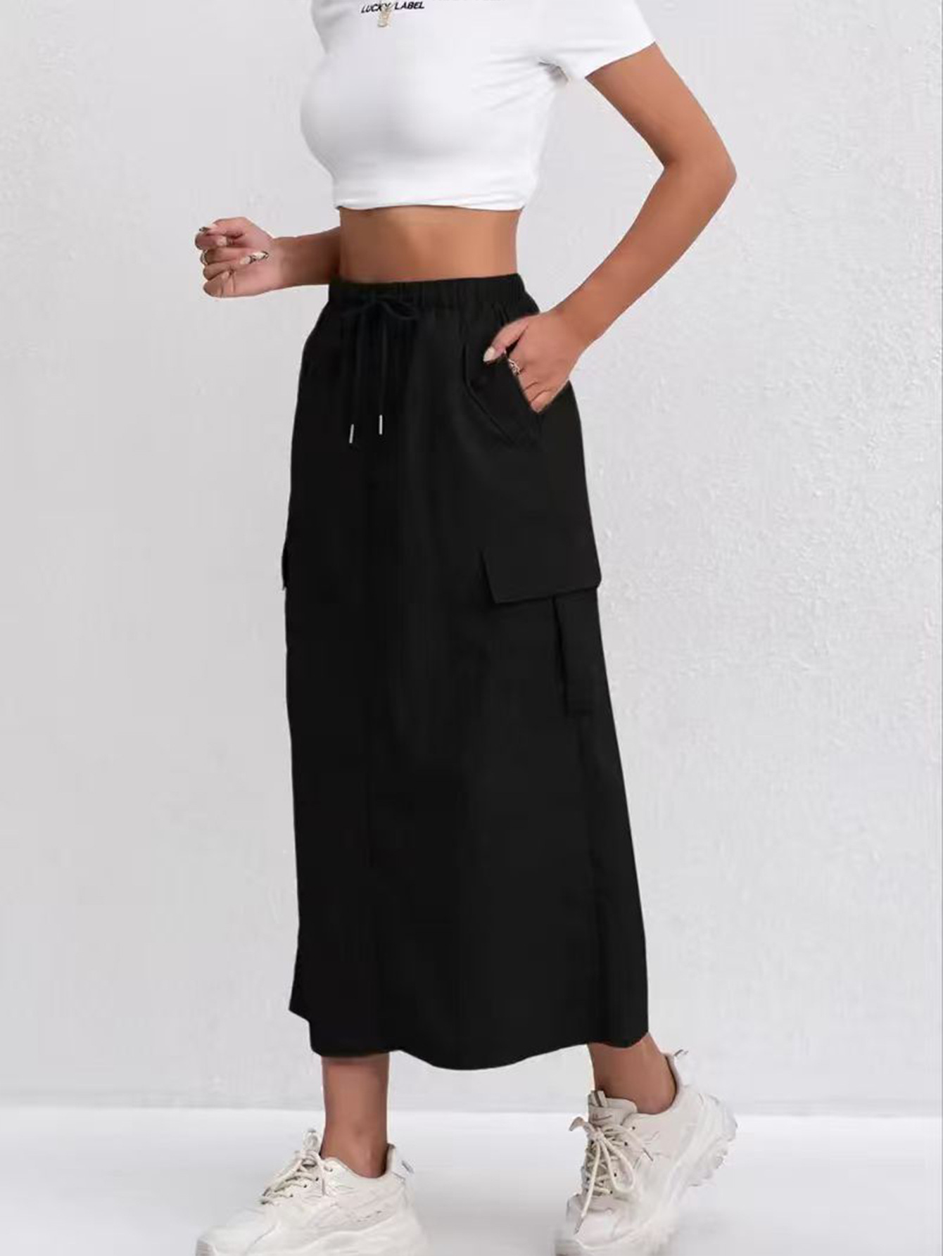 2026 Fashion wholesale American retro workwear skirt for women, spring and autumn elastic high-waisted, slimming, mid-length slit skirt