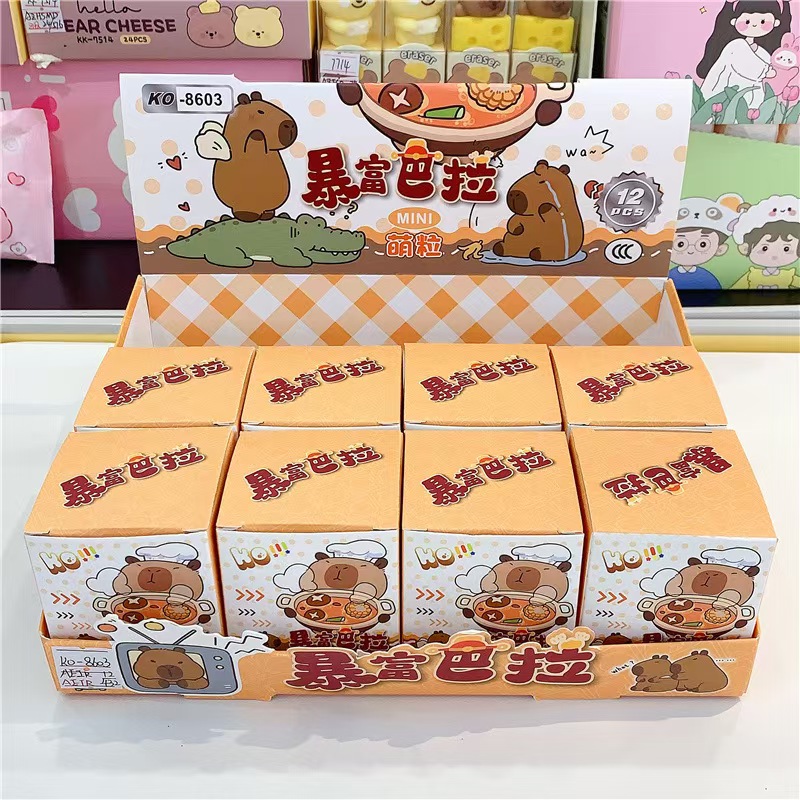 卡通暴富卡皮巴拉萌粒盲盒玩具潮玩桌面装饰摆件可爱迷你