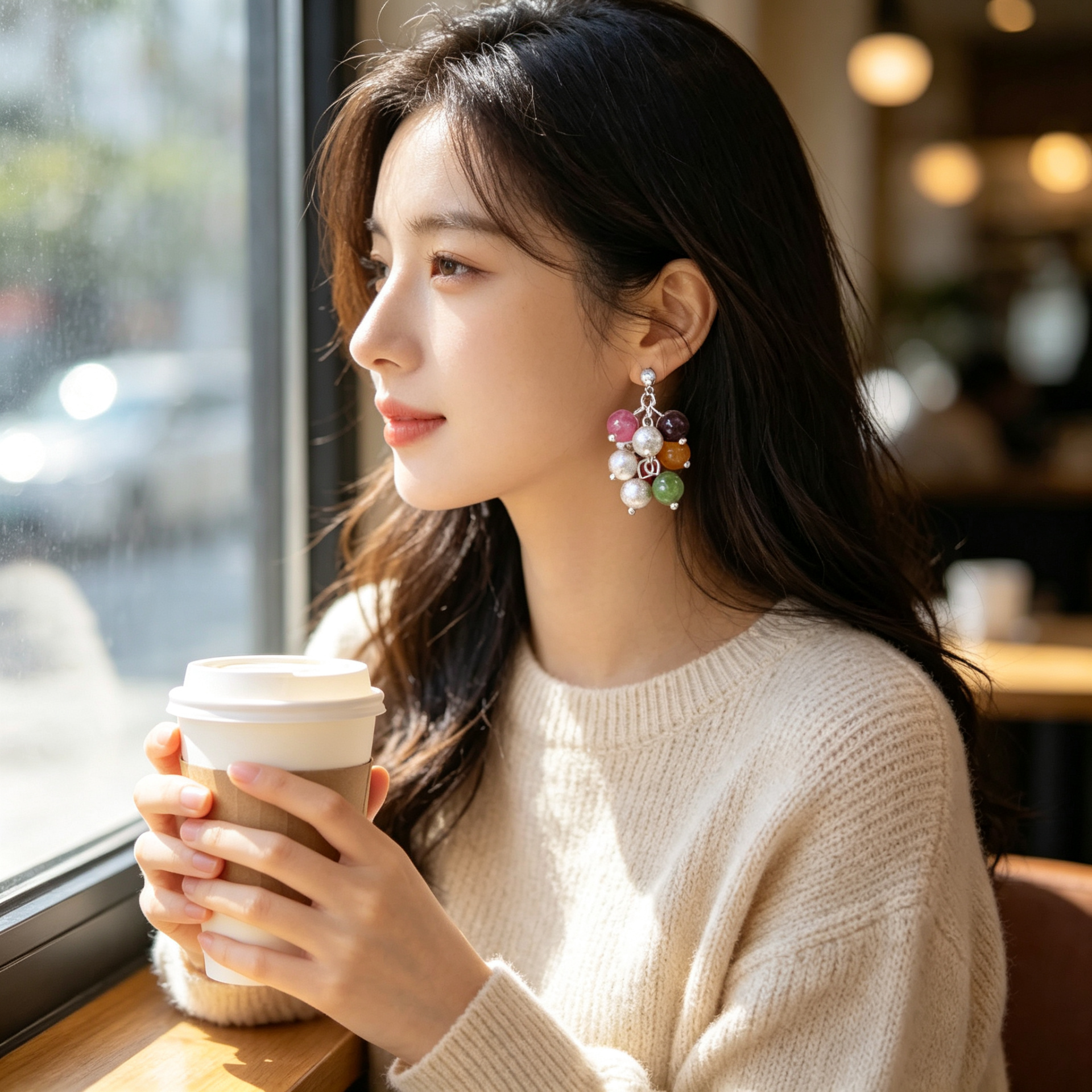 Chunshi Original colorful beaded earrings, women's side face design earrings, stud earrings, silver needles, and traditional Chinese style accessories Specification image