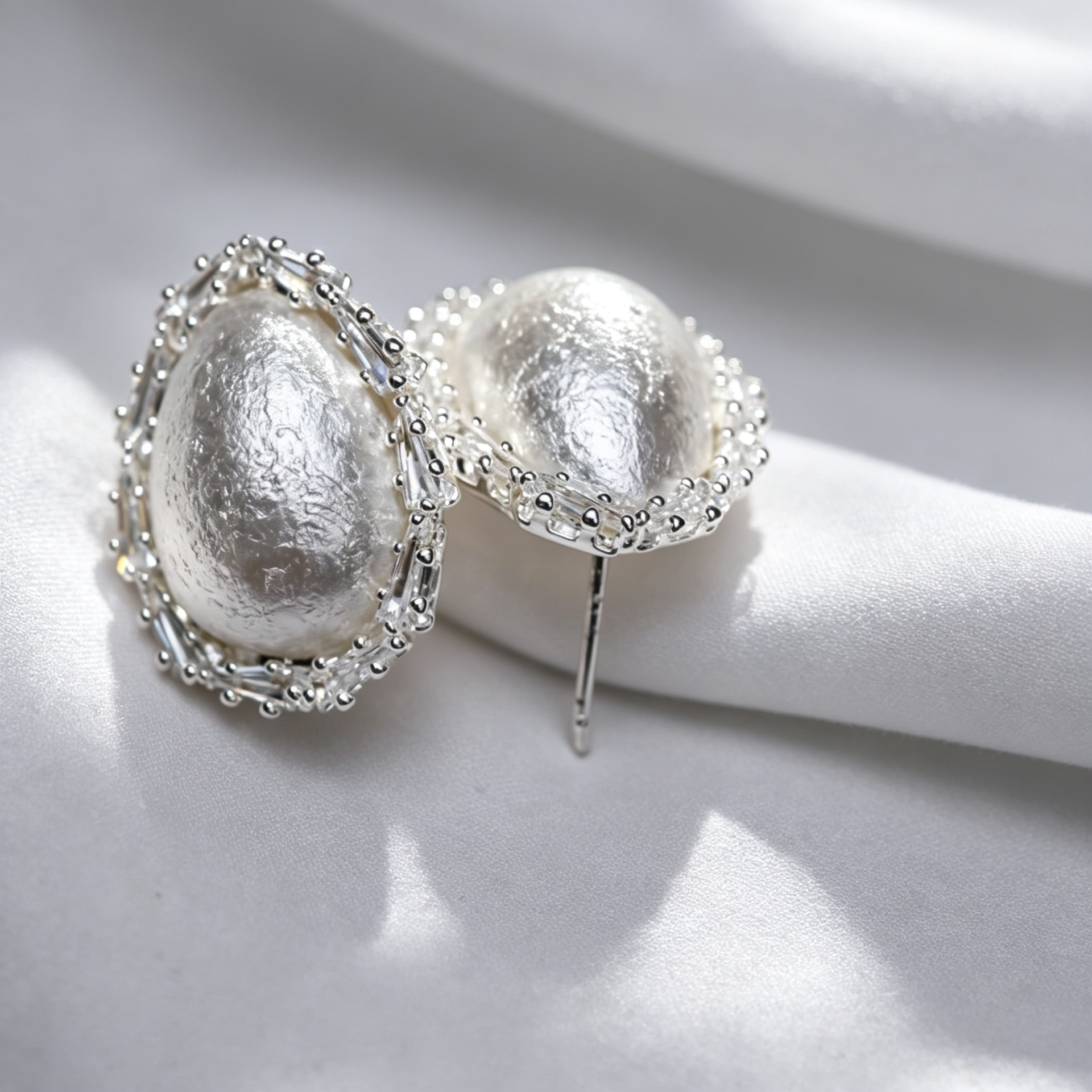 Chunshi Original silver pearl Earrings, women's Chinese-style stud silver needle earrings details Picture