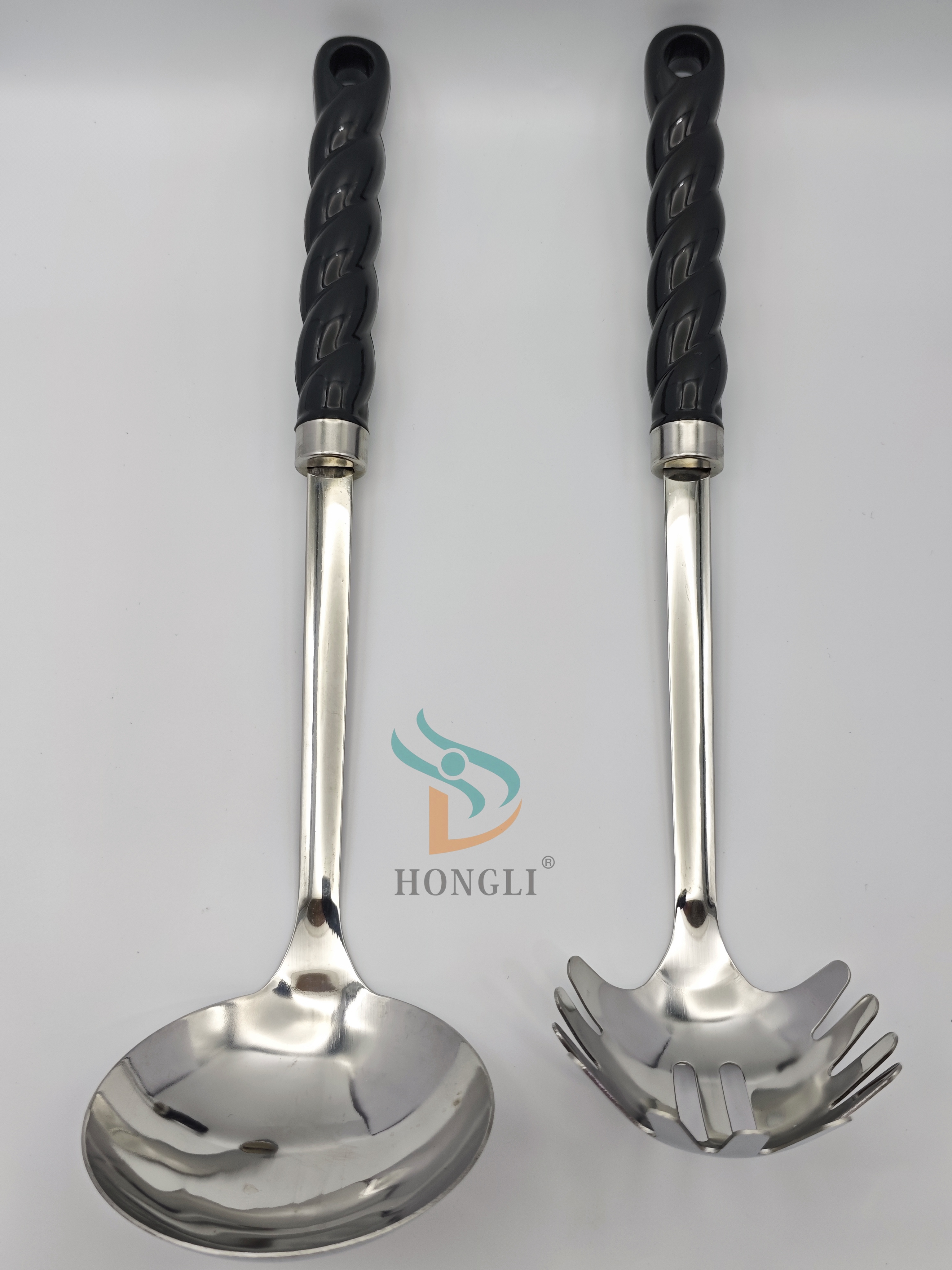Colorful twisted handle stainless steel soup spoon and stir-fry spatula kitchenware set, household stainless steel fine colander and spatula details Picture