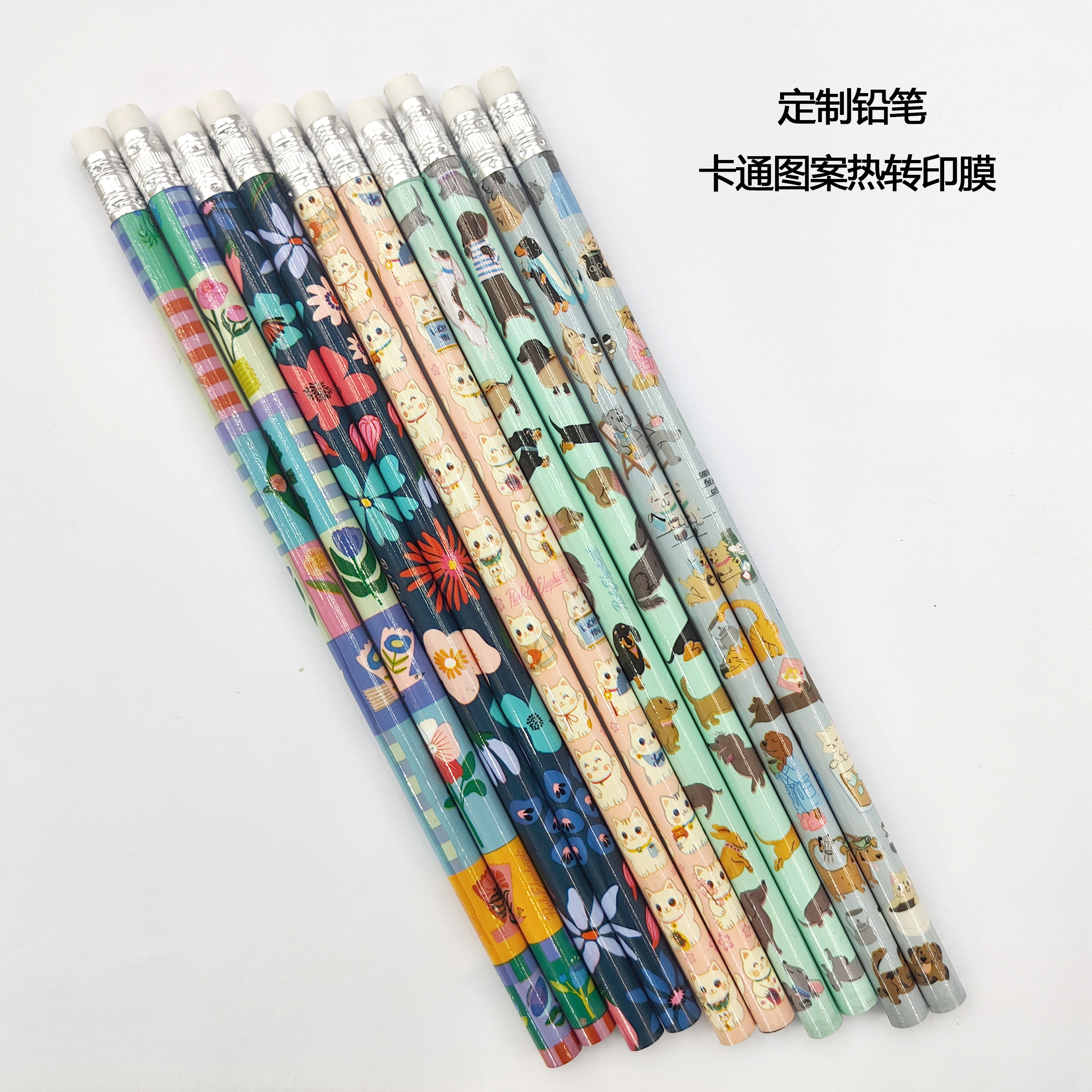 Customized cartoon wooden pencils with erasers, heat transfer films, training and promotion, student gifts, factory customization and wholesale