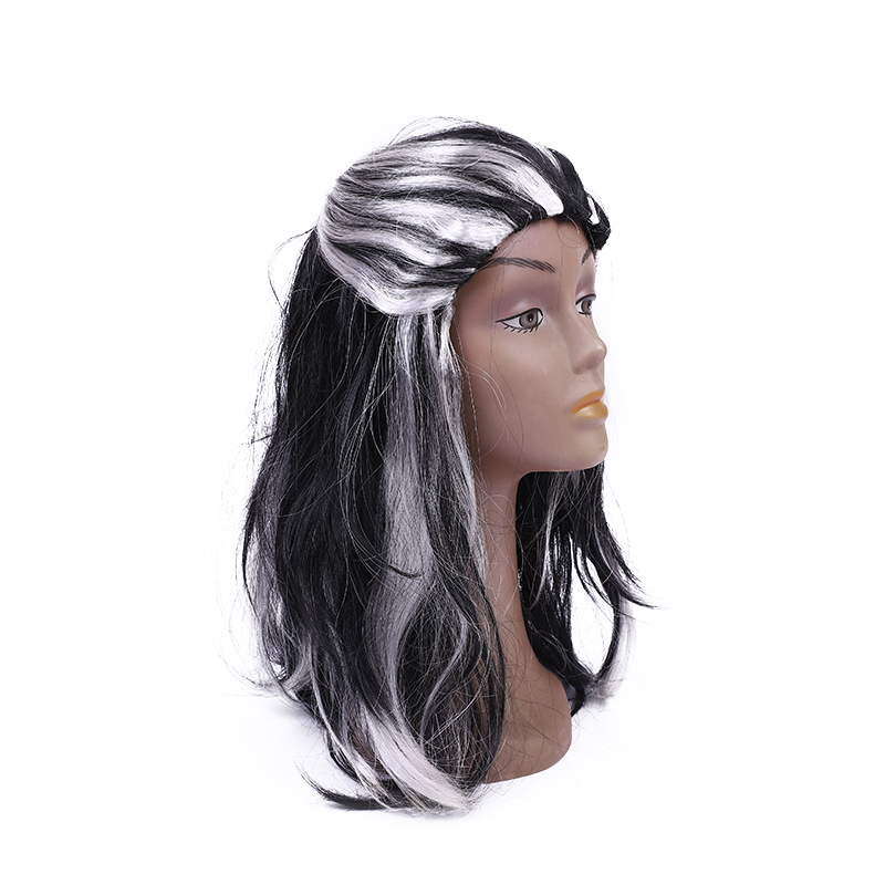 Yiwu qianfang toy shop halloween blanco y negro sin franja largo peluca recta conjunto de cabello conjunto de cabeza Application Scenario