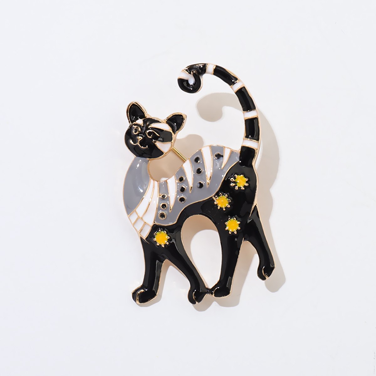 黑灰条纹卡通猫咪链条胸针中古收腰扣饰品卡通胸针中古饰品胸针胸针可爱猫咪