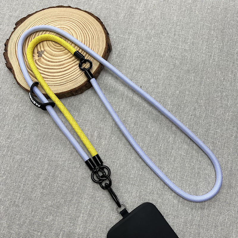 黄色与浅紫色编织手机挂绳 带扣防丢手机链挂绳