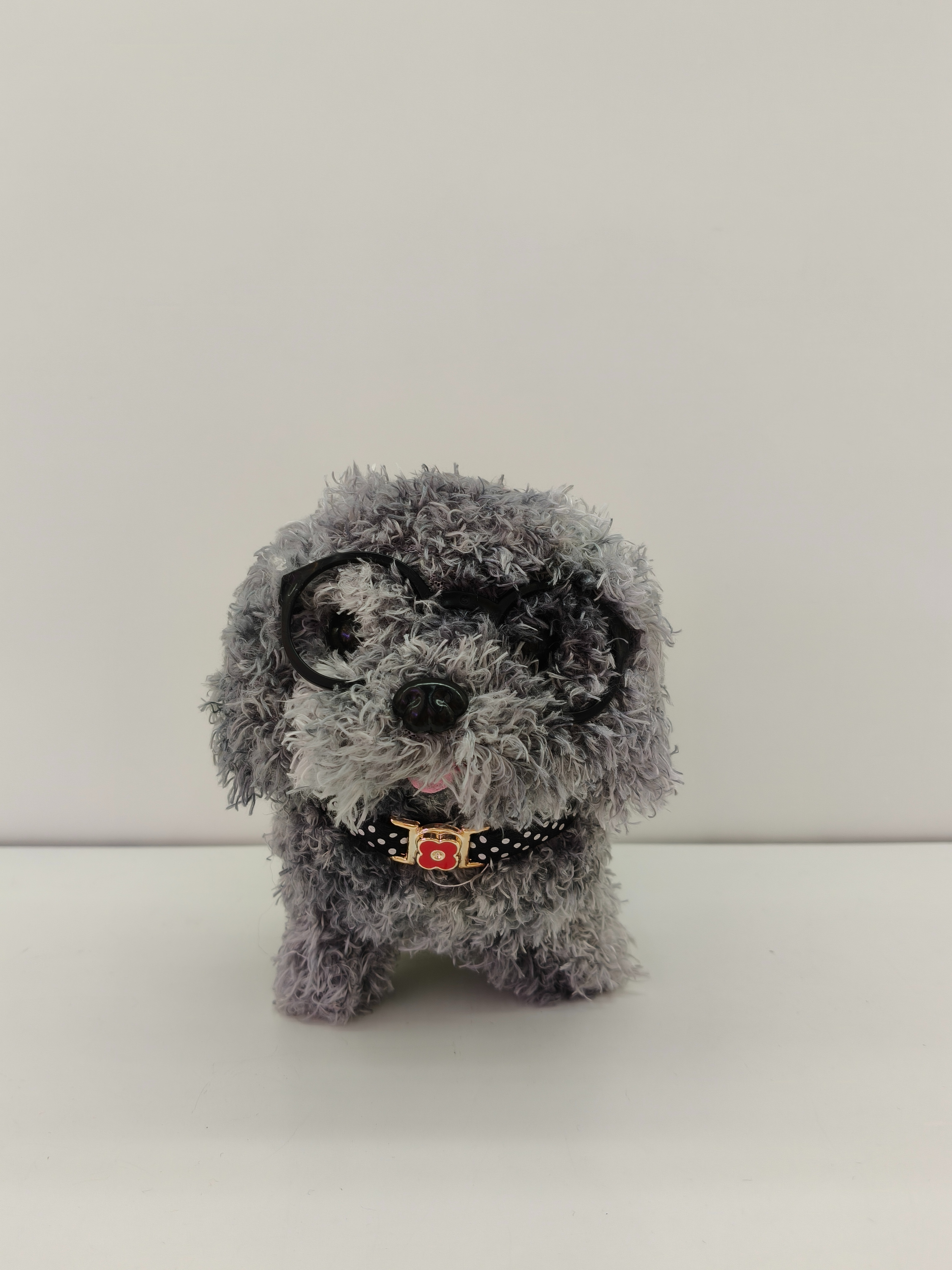 Colorful curly glasses dog plush puppy doll, a cute toy puppy that can walk and bark details Picture