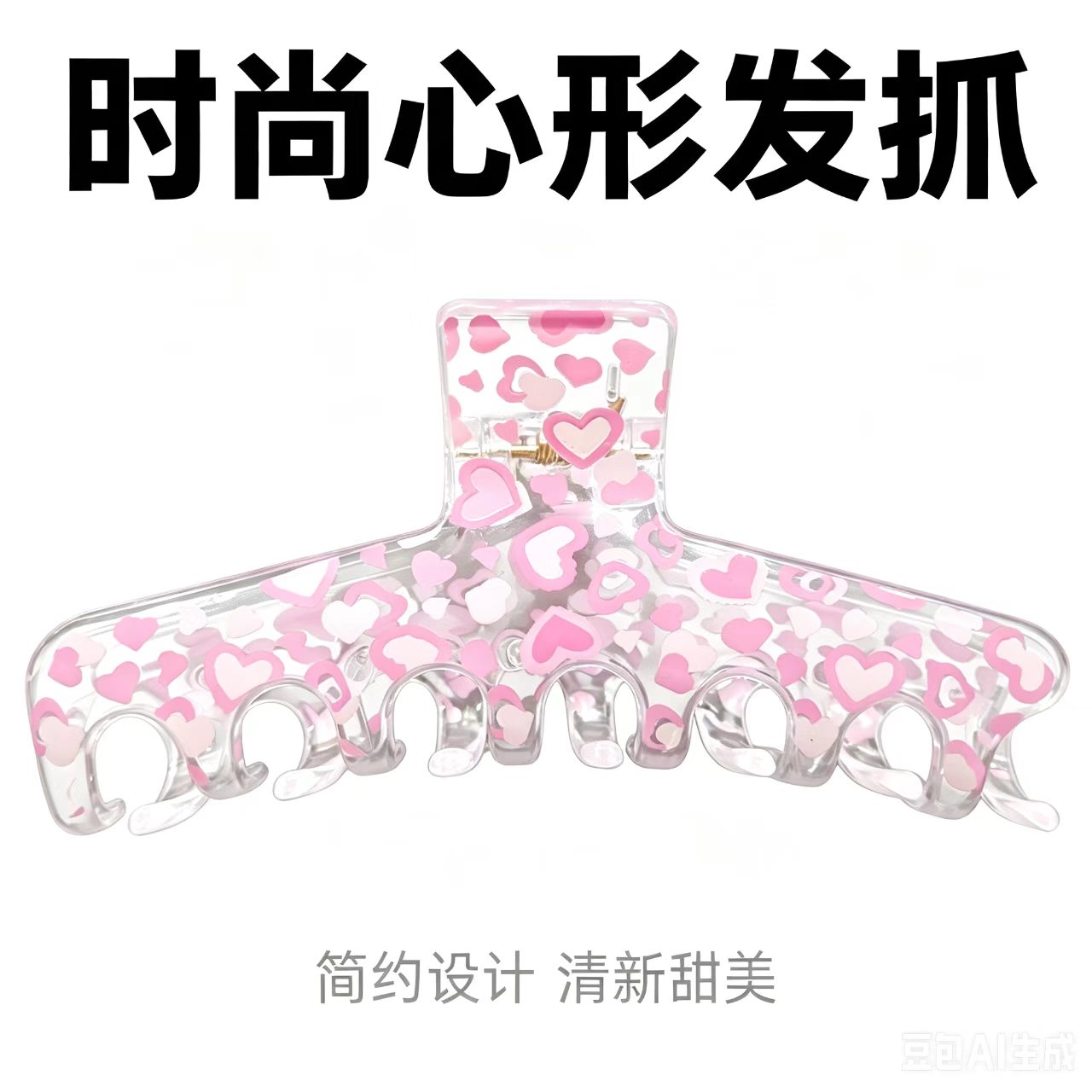 夏季清新印花透明鲨鱼抓夹 少女心水蜜桃苹果格纹盘发夹 实体店地摊供货
