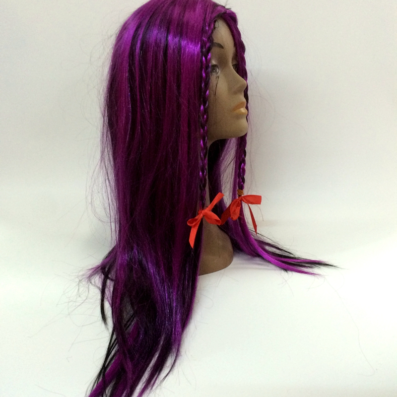 Yiwu Qianfang Toy Store's purple and black two small braided straight hair witch wigs details Picture