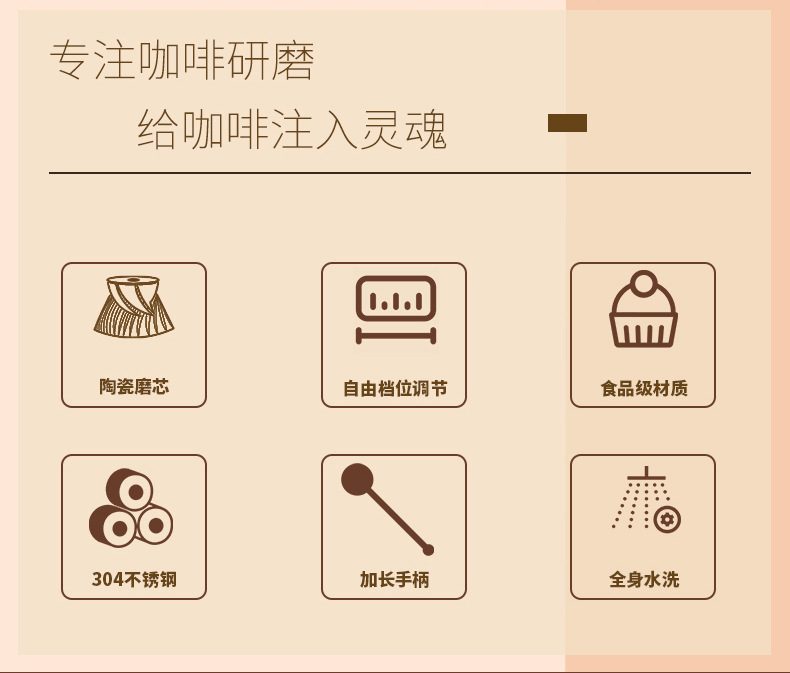 便携手摇咖啡磨豆机304不锈钢家用小型手冲意式户外随身研磨器手摇磨豆机详情2