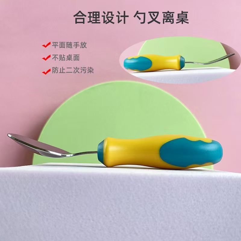 Yellow and green flower-shaped handle 316 stainless steel children's fork and spoon set, hotel knife and fork tableware gift box Specification image