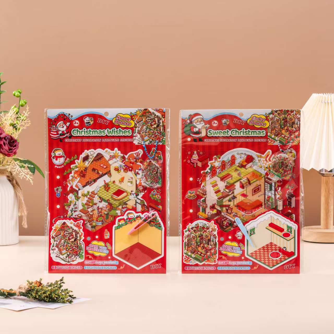 Christmas landscape stickers, decorative landscape stickers, 3D stereoscopic material stickers, transparent and cute stickers, pendants, Guka