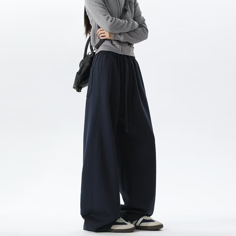American high street curved knife pants, men's spring and autumn trendy brand wide-leg grey sports sweatpants, retro loose straight-leg casual pants