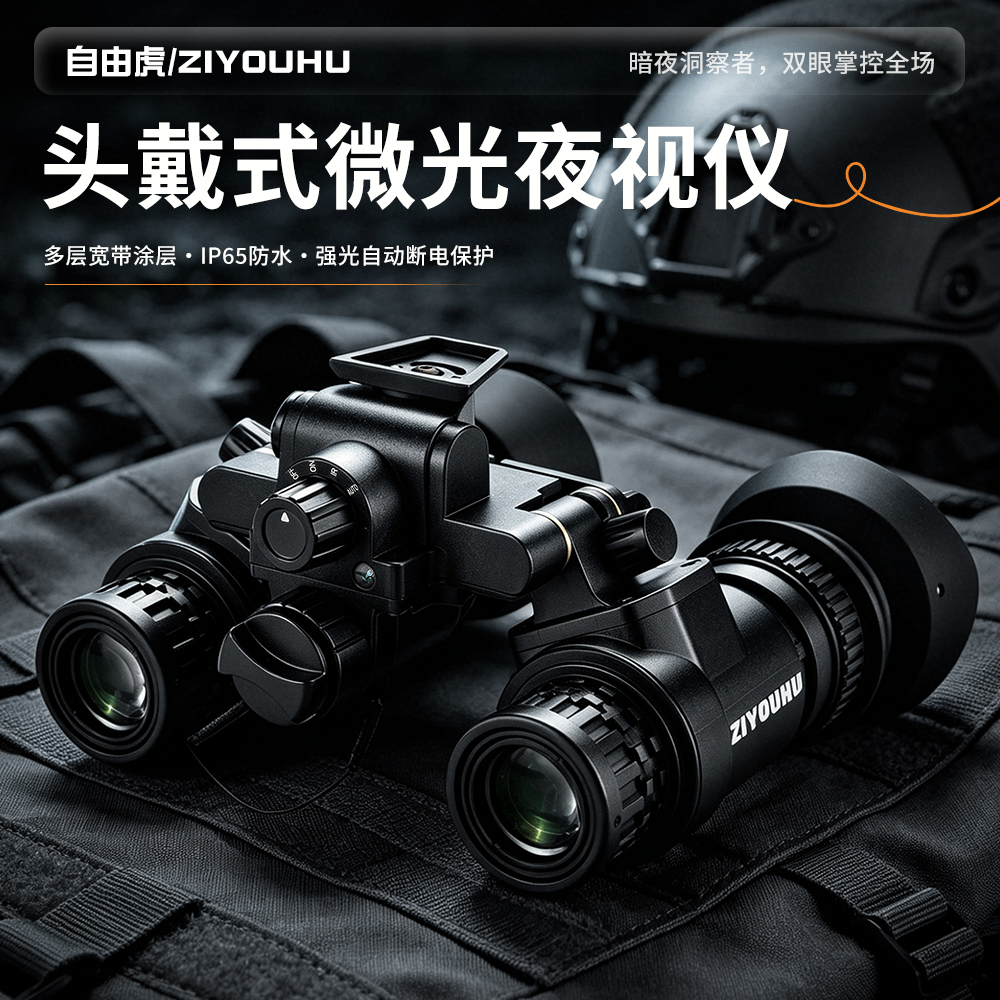 Black head-mounted micro-light night vision device, low-light high-definition night vision outdoor patrol equipment
