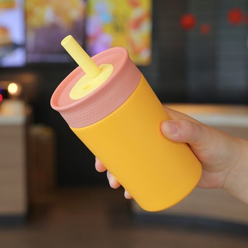 简约双饮吸管杯随行杯户外水瓶学生礼品水杯