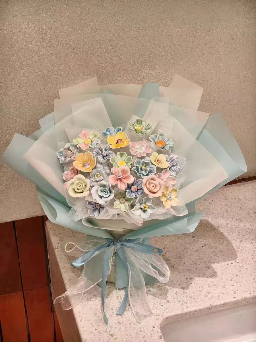 景德镇浮雕陶瓷杯陶瓷花瓶工艺品礼品陶瓷花单花永不凋谢的花陶瓷单花陶瓷摆件花艺术花陶瓷花束双花工艺品景德镇陶瓷花详情图6
