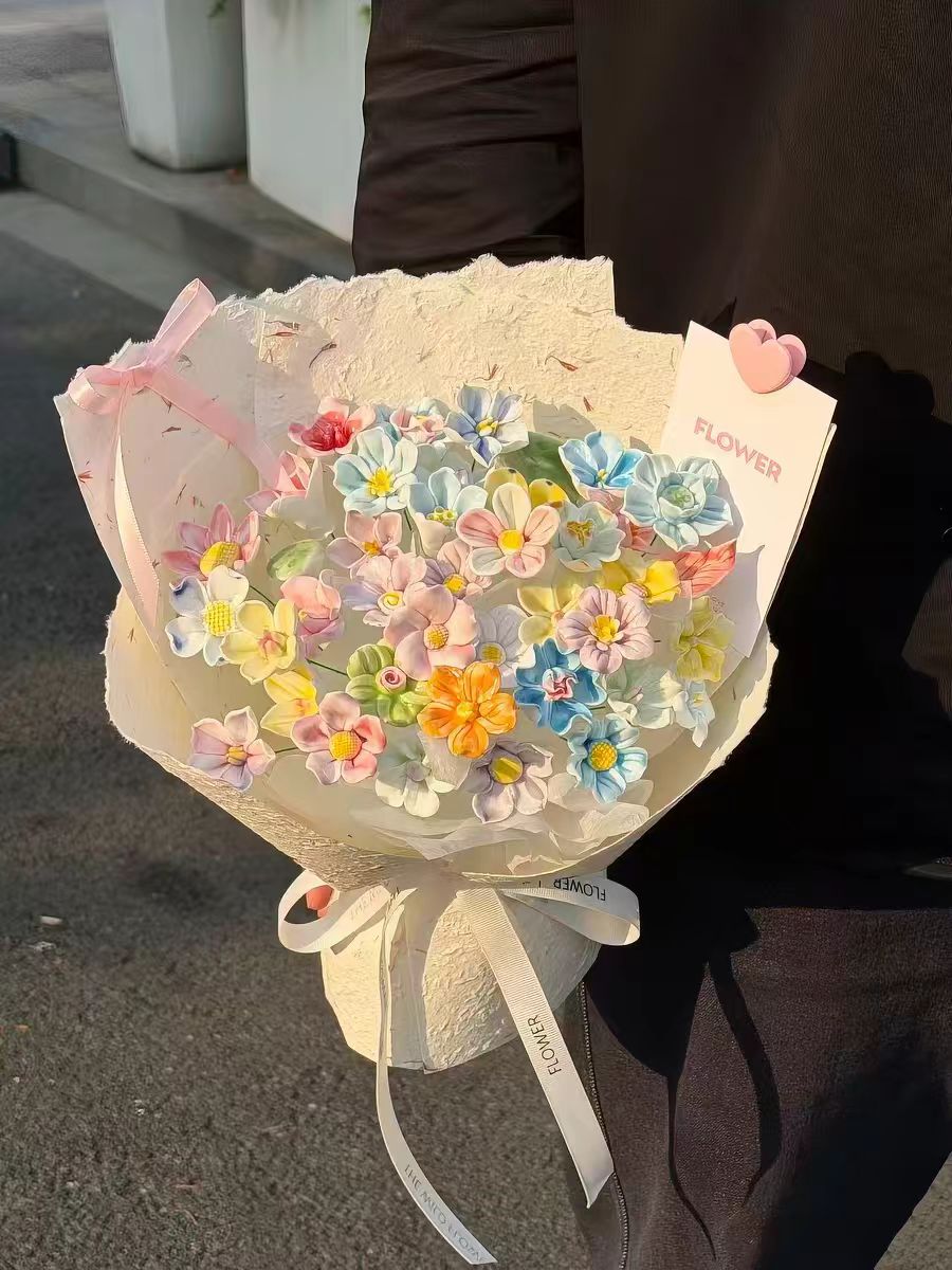景德镇浮雕陶瓷杯陶瓷花瓶工艺品礼品陶瓷花单花永不凋谢的花陶瓷单花陶瓷摆件花艺术花陶瓷花束双花工艺品景德镇陶瓷花详情图2