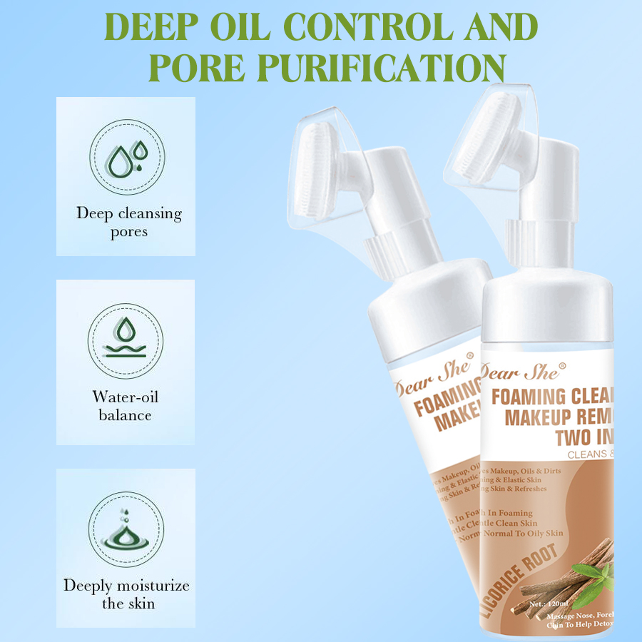 DEAR SHE Factory Cross-border Best-selling Plant Essence Licorice Root Two-in-One Facial Cleanser, Makeup Remover Bubble Facial Cleanser details Picture