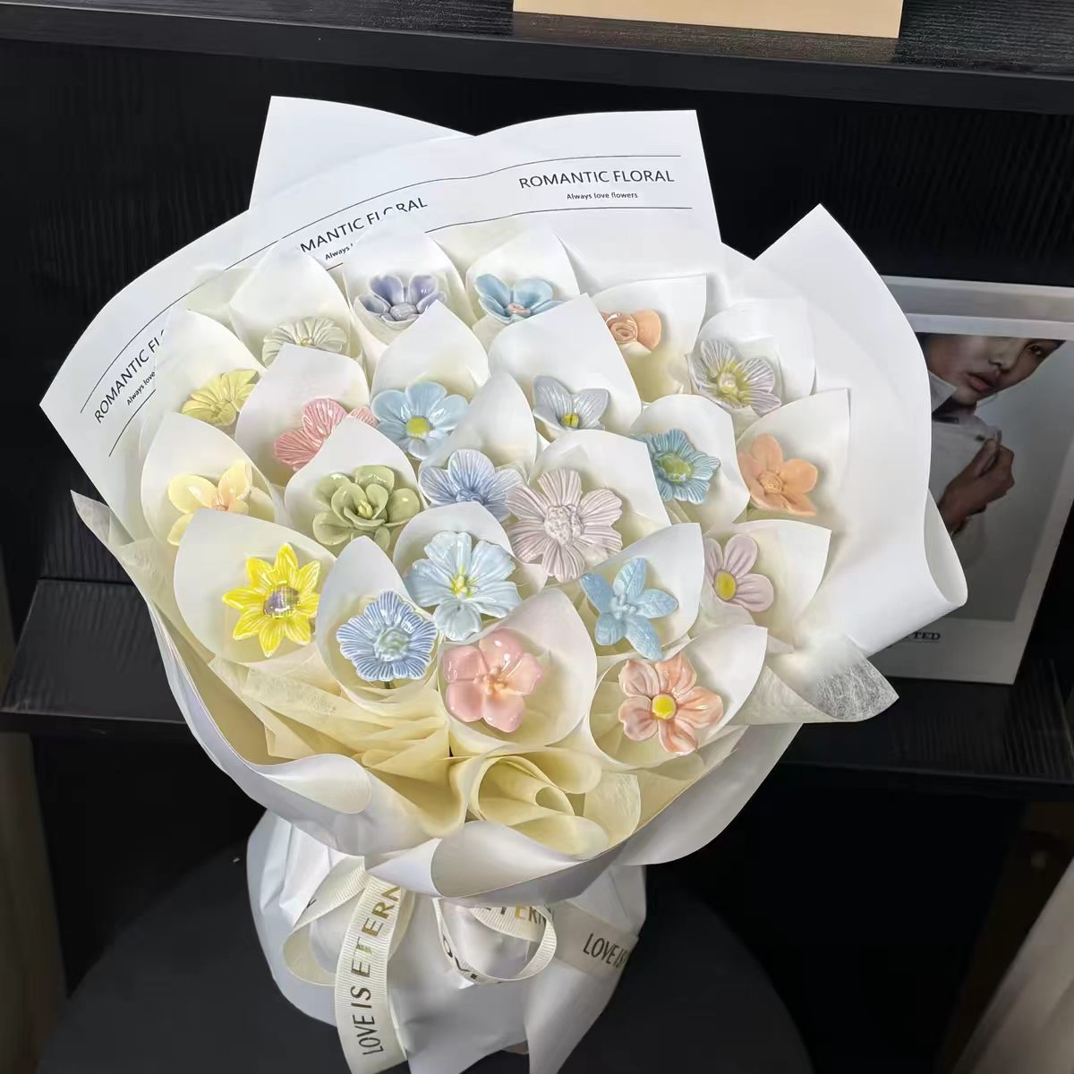 景德镇浮雕陶瓷杯陶瓷花瓶工艺品礼品陶瓷花单花永不凋谢的花陶瓷单花陶瓷摆件花艺术花陶瓷花束双花工艺品景德镇陶瓷花详情图16