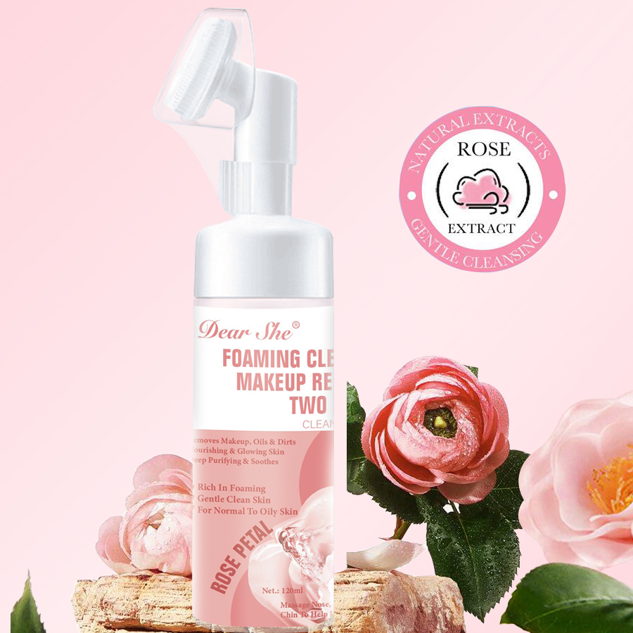 DEAR SHE Rose Essence Cleansing Mousse Foaming Facial Cleanser Cleansing, Hydrating, Moisturizing, Makeup Removal and Cleansing in one details Picture