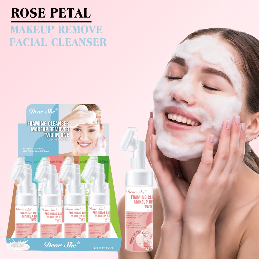 DEAR SHE Rose Essence Cleansing Mousse Foaming Facial Cleanser Cleansing, Hydrating, Moisturizing, Makeup Removal and Cleansing in one