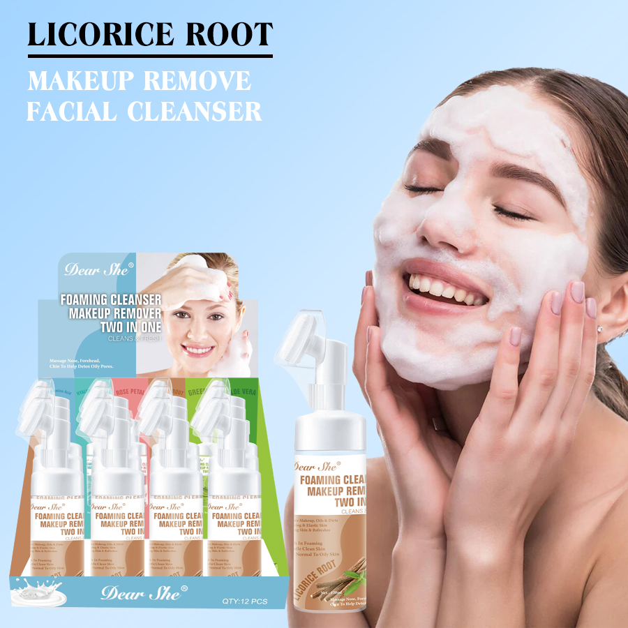 DEAR SHE Factory Cross-border Best-selling Plant Essence Licorice Root Two-in-One Facial Cleanser, Makeup Remover Bubble Facial Cleanser