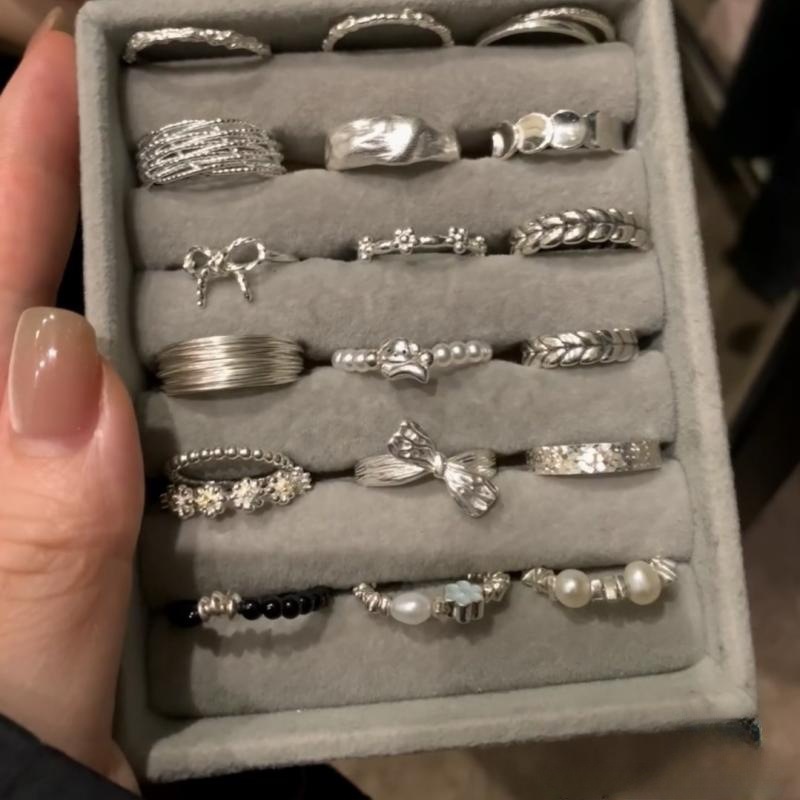 新品蝴蝶结素圈戒指女925纯银ins风小众轻奢高级感不掉色开口指环