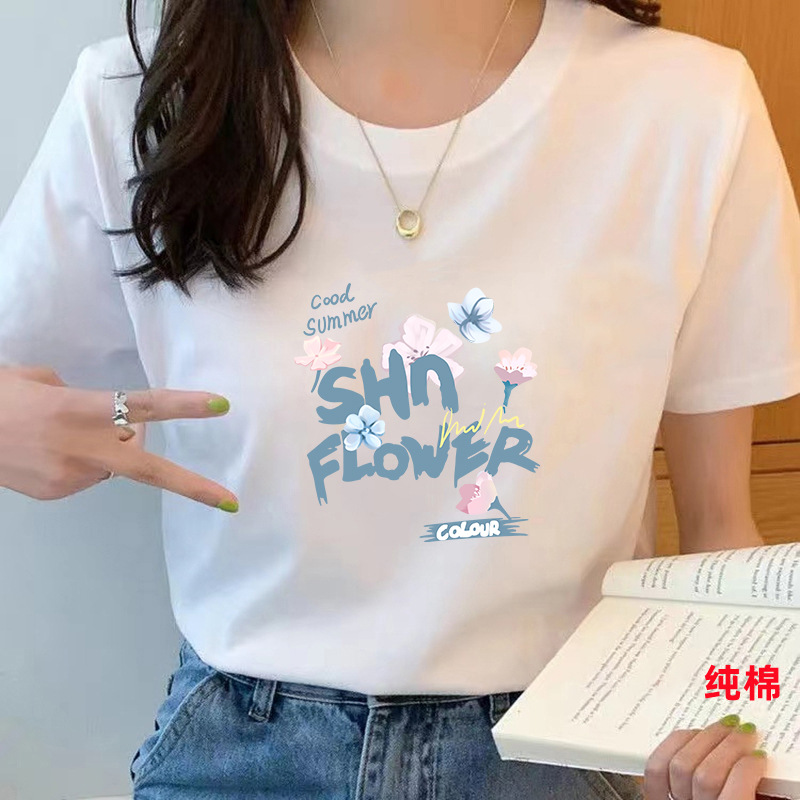 2026夏季新款女装宽松圆领纯棉短袖女t恤休闲上衣打底衫地摊批发