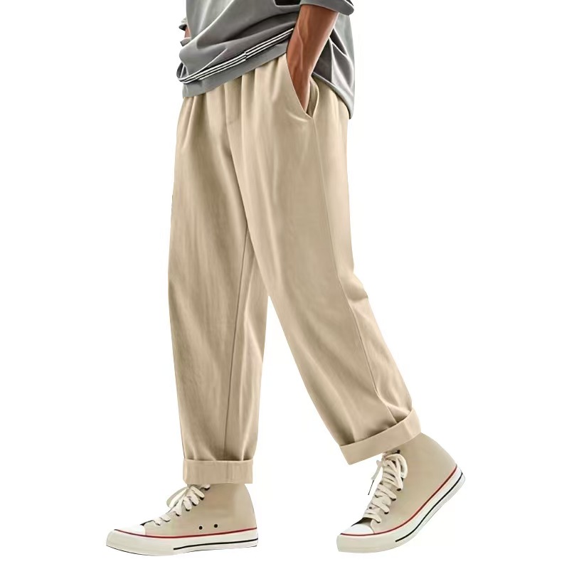 Cross-border independent station American four-season men's loose linen casual, simple and trendy wide-leg beach sports pants for men Application Scenario