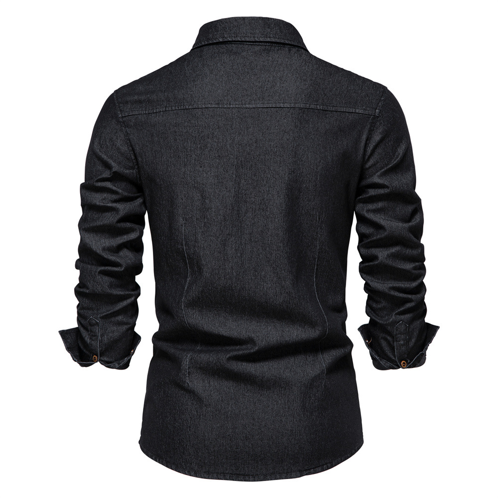 2026 Cross-border men's European size denim shirt for men, casual solid color men's denim long-sleeved shirt Item Picture