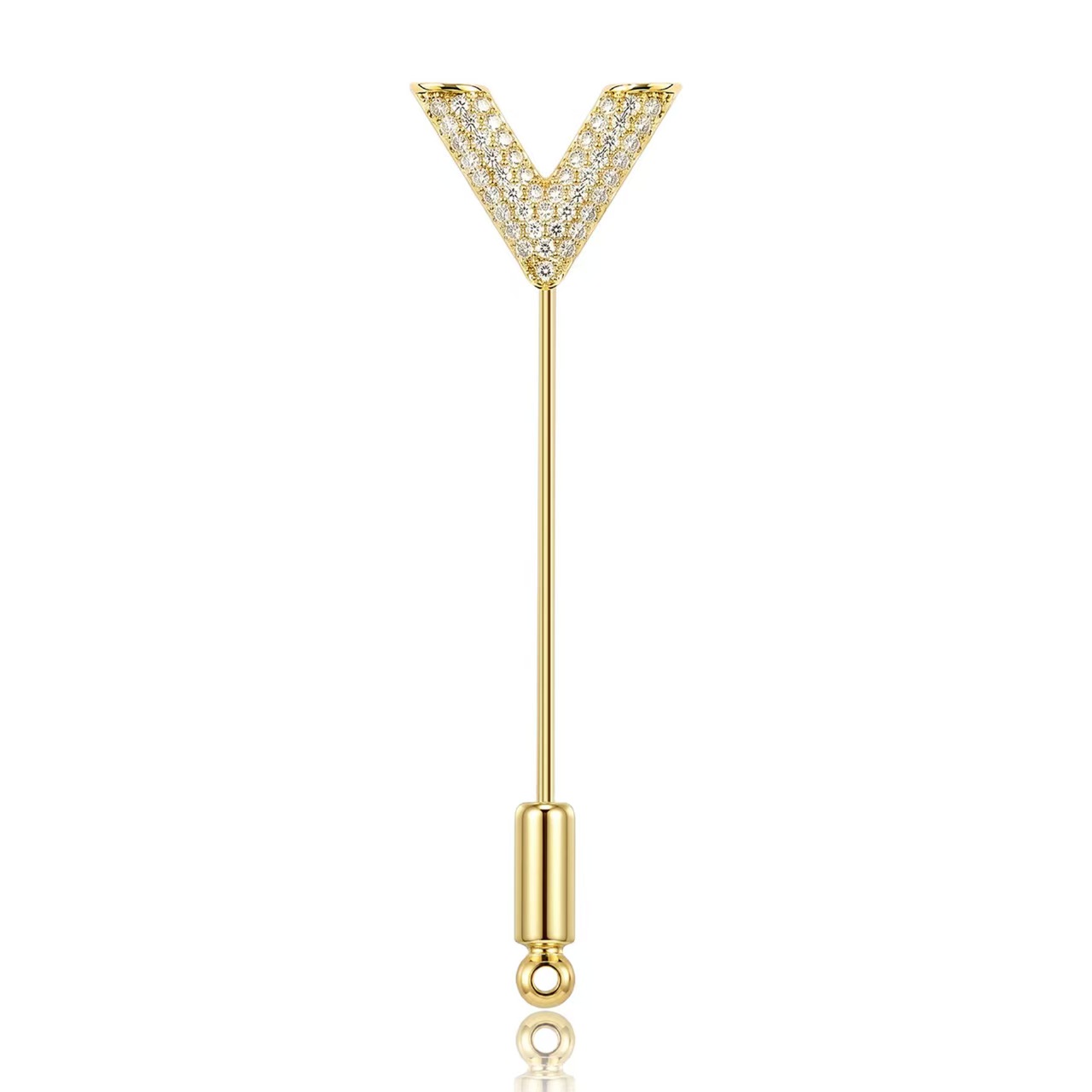 New fashionable women's copper-plated real gold V-shaped brooch, Korean-style trendy clothing brooch accessory Item Picture