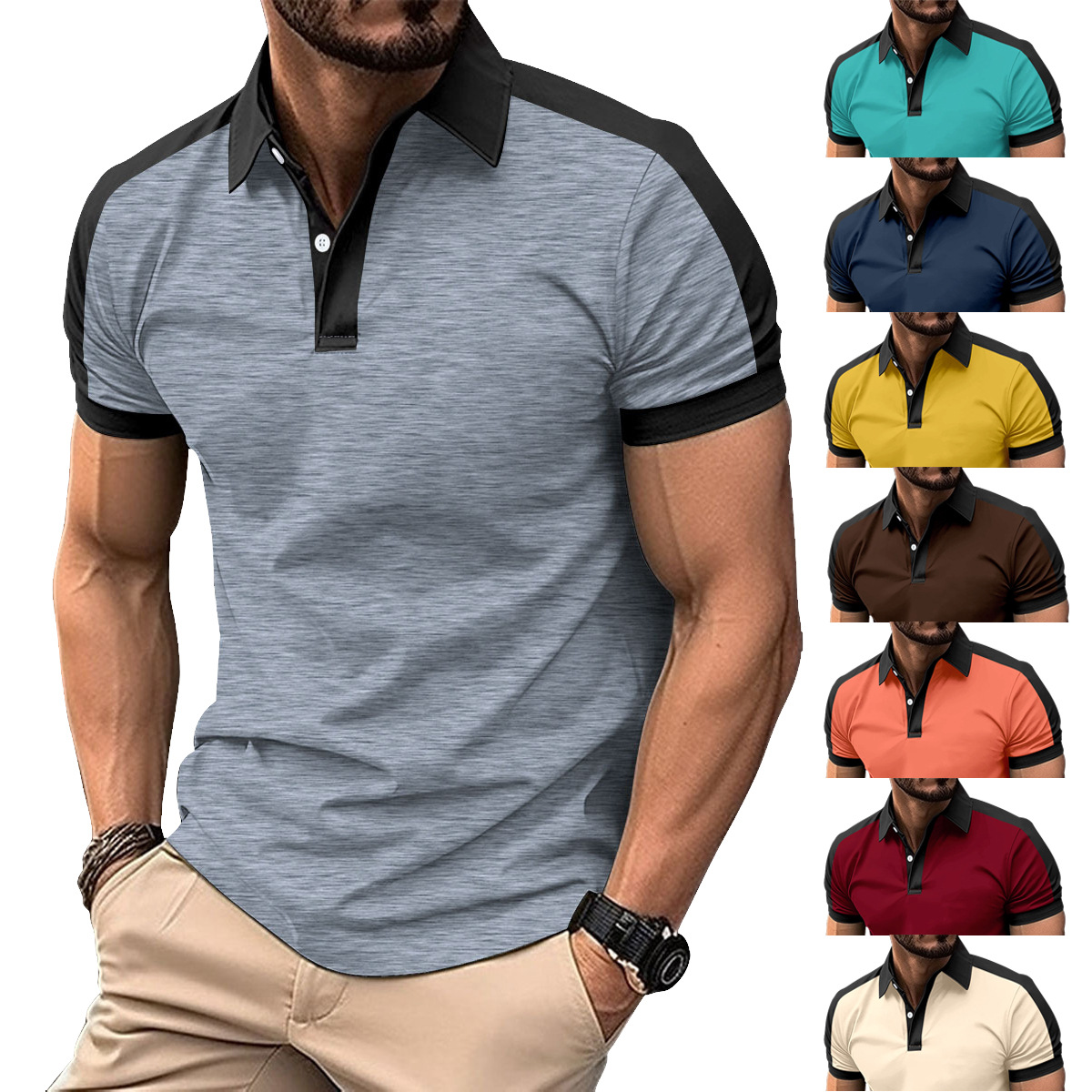 New independent ebay cross-border European and American men's lapel fashion large-sized twill cotton men's T-shirt POLO shirt