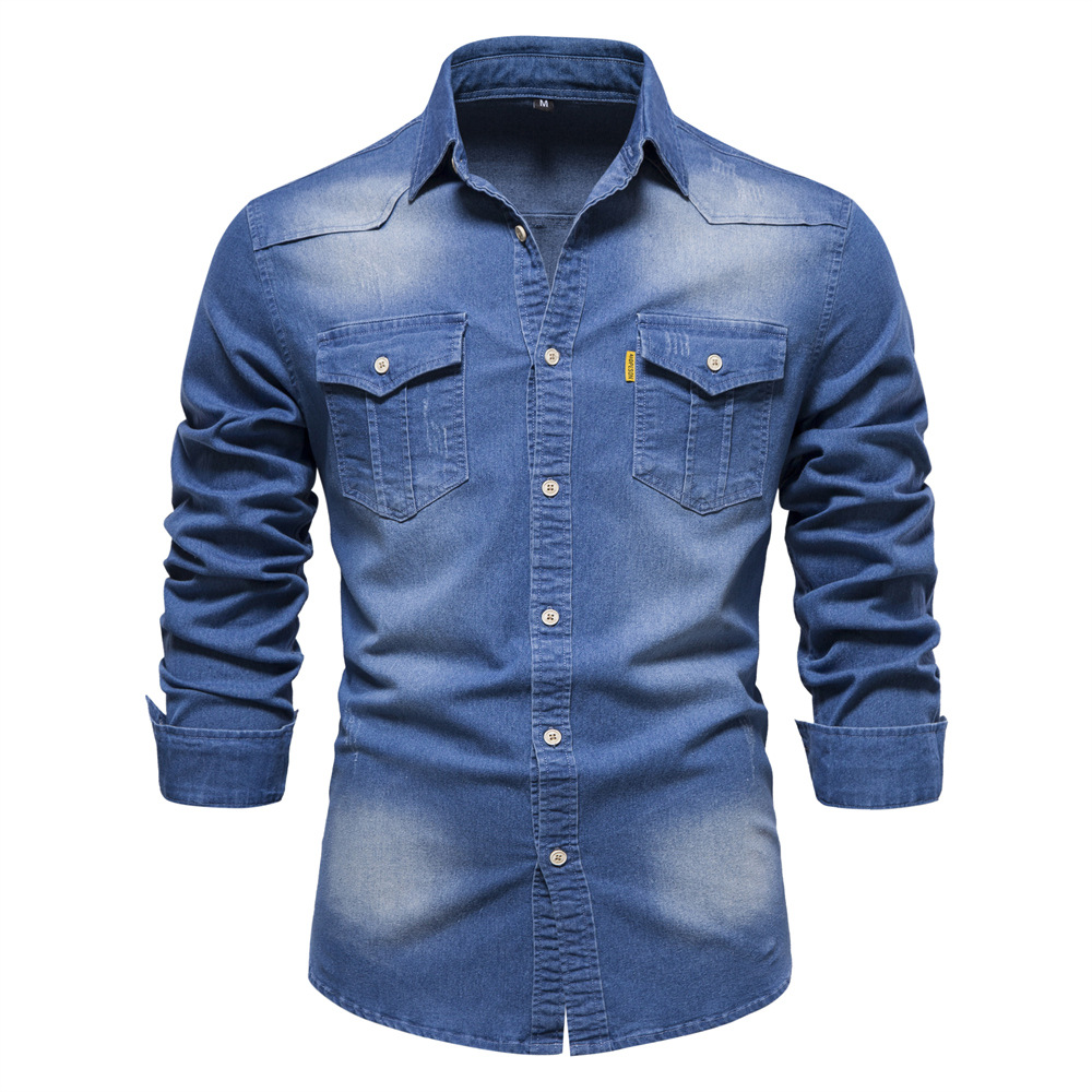 2026 Cross-border men's European size denim shirt for men, casual solid color men's denim long-sleeved shirt Application Scenario