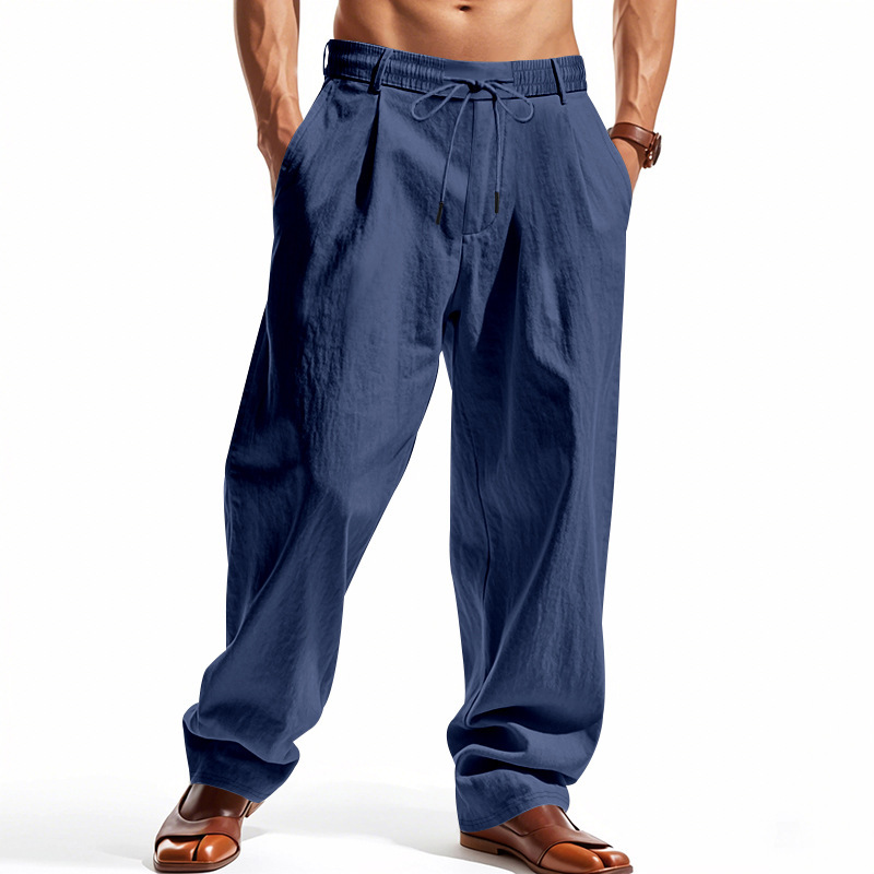 Cross-border independent station American four-season men's loose linen casual, simple and trendy wide-leg beach sports pants for men