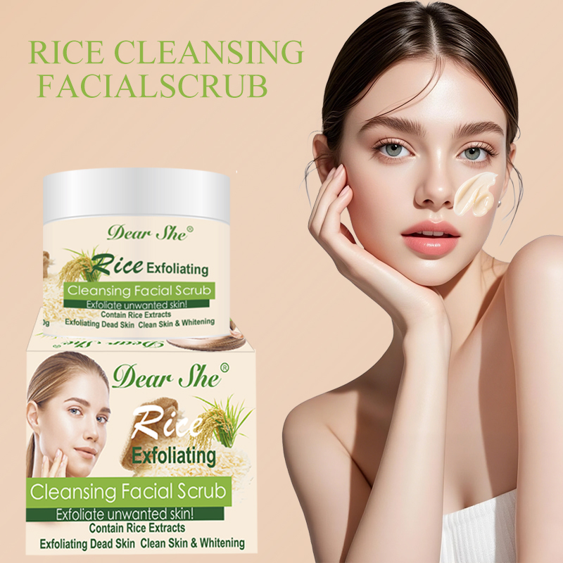 Dear She Rice Cleansing Facial Scrub Beige Warm Tone Packaging contains rice extract Exfoliating and whitening