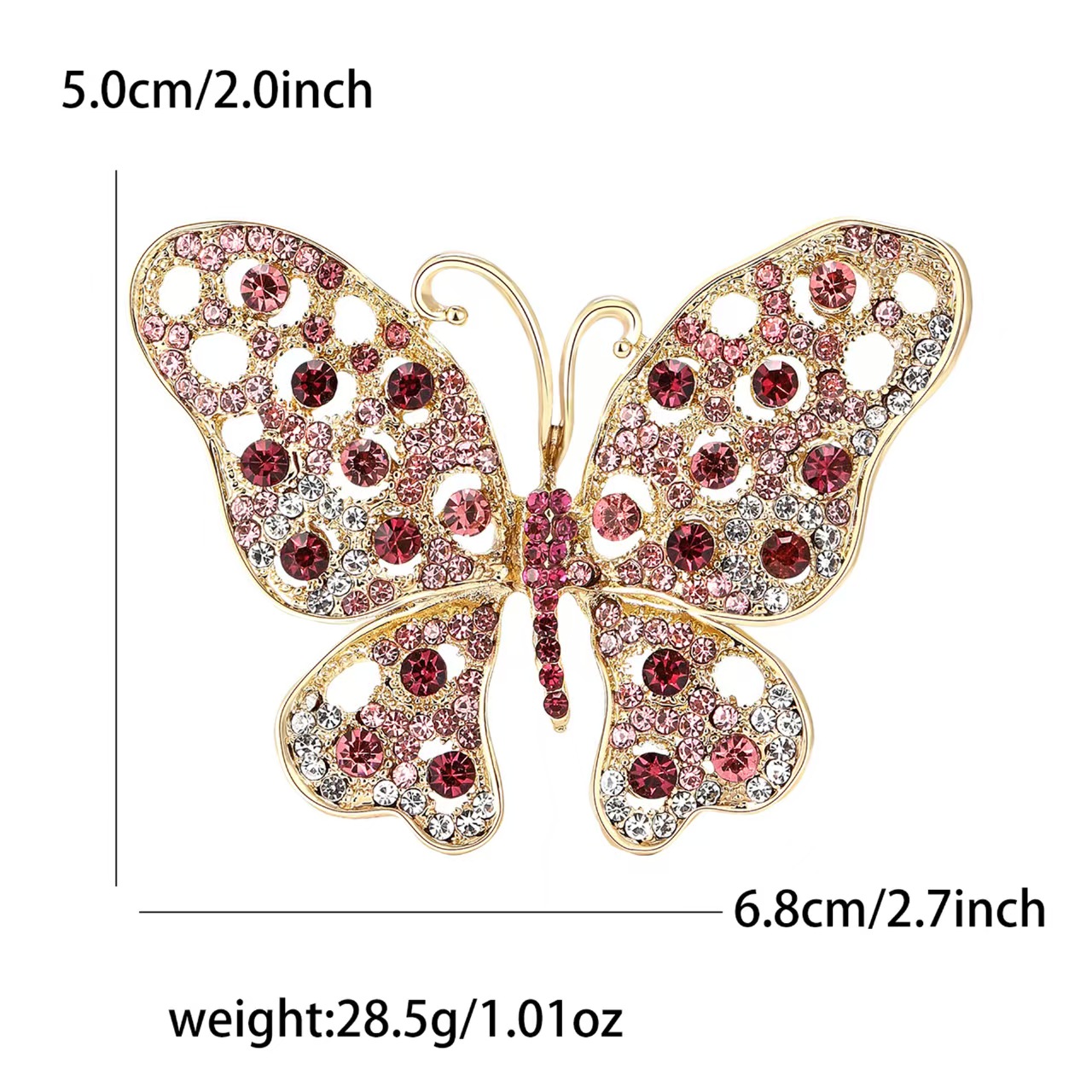 New heavy industry light luxury alloy rhinestone hollowed-out butterfly brooch, exquisite and elegant women's clothing brooch accessory pin Item Picture
