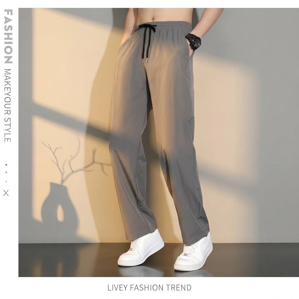 In 2026, the best-selling summer thin wide-leg pants in Europe and America, men's straight-leg loose and breathable nylon drape ice silk pants, and young men's casual sportswear pants Item Picture
