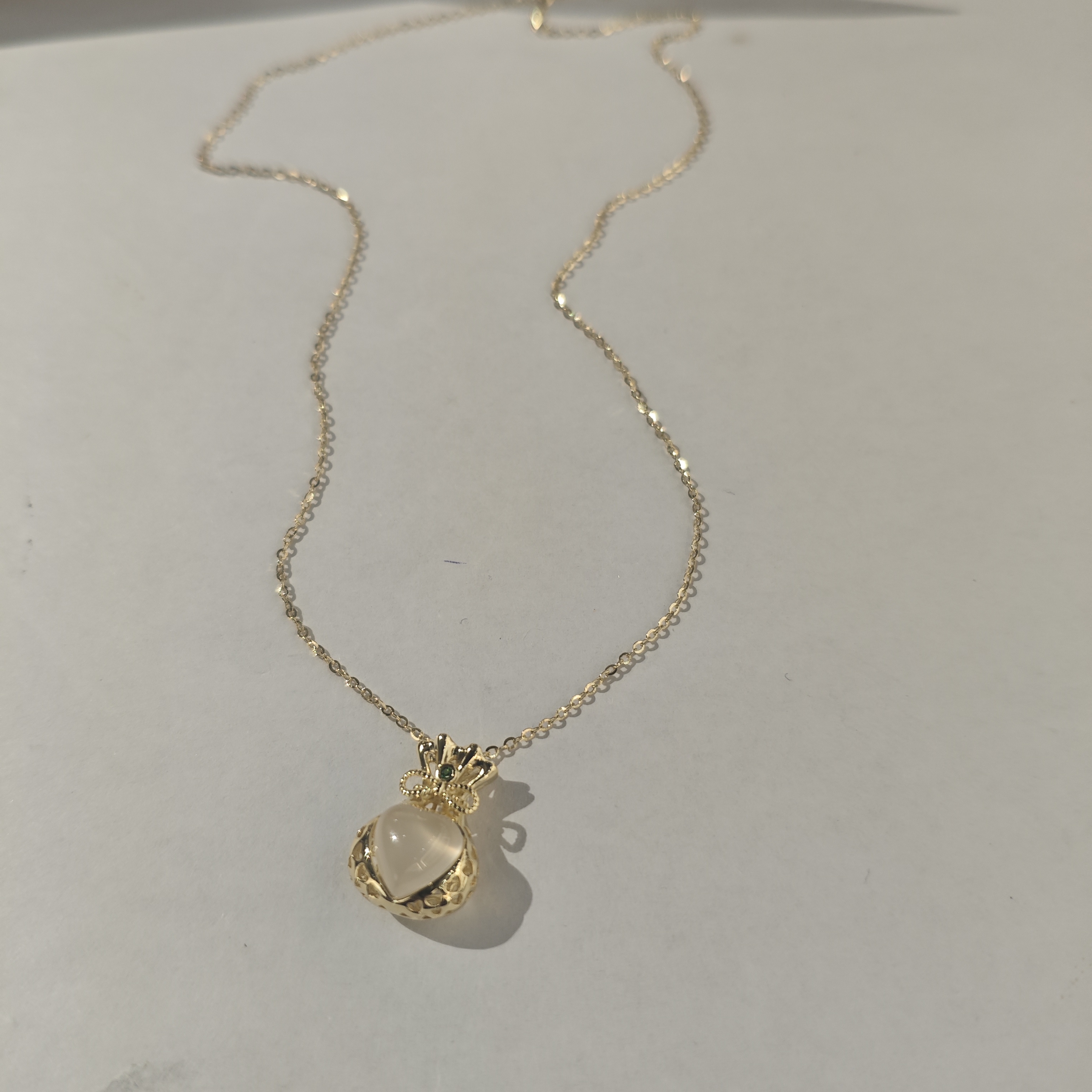 Influential new jewelry, S925 Silver Heart White chalcedony Lucky Bag Gold Silver Necklace detail image 5