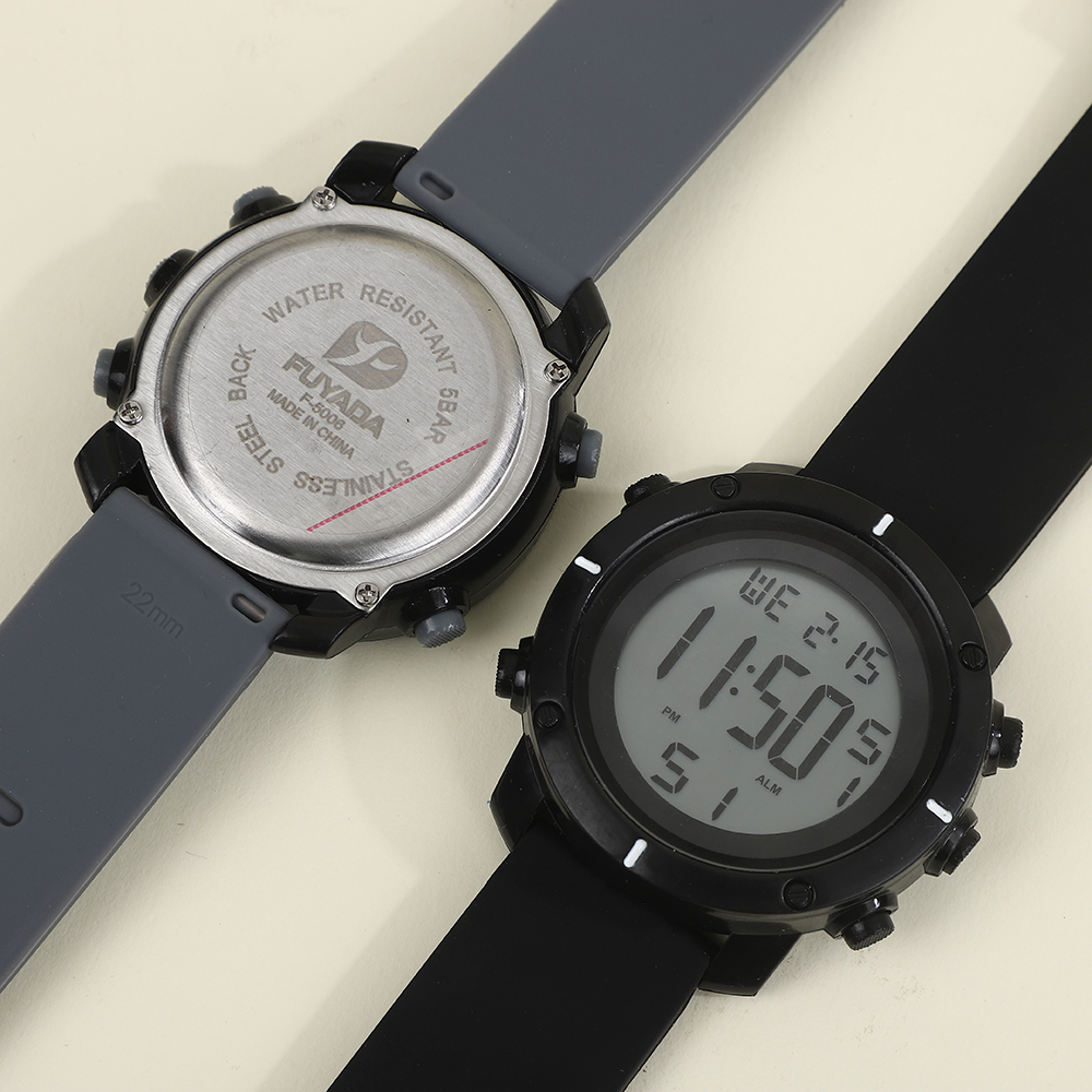 FUYADA high-quality waterproof electronic watch, luminous alarm clock, multi-functional electronic watch, silicone strap, skin-friendly alloy case, durable and shock-resistant, cool sporty style electronic watch details Picture