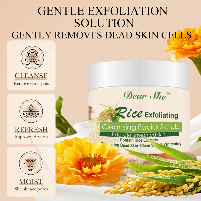 Dear She Rice Cleansing Facial Scrub Beige Warm Tone Packaging contains rice extract Exfoliating and whitening Specification image