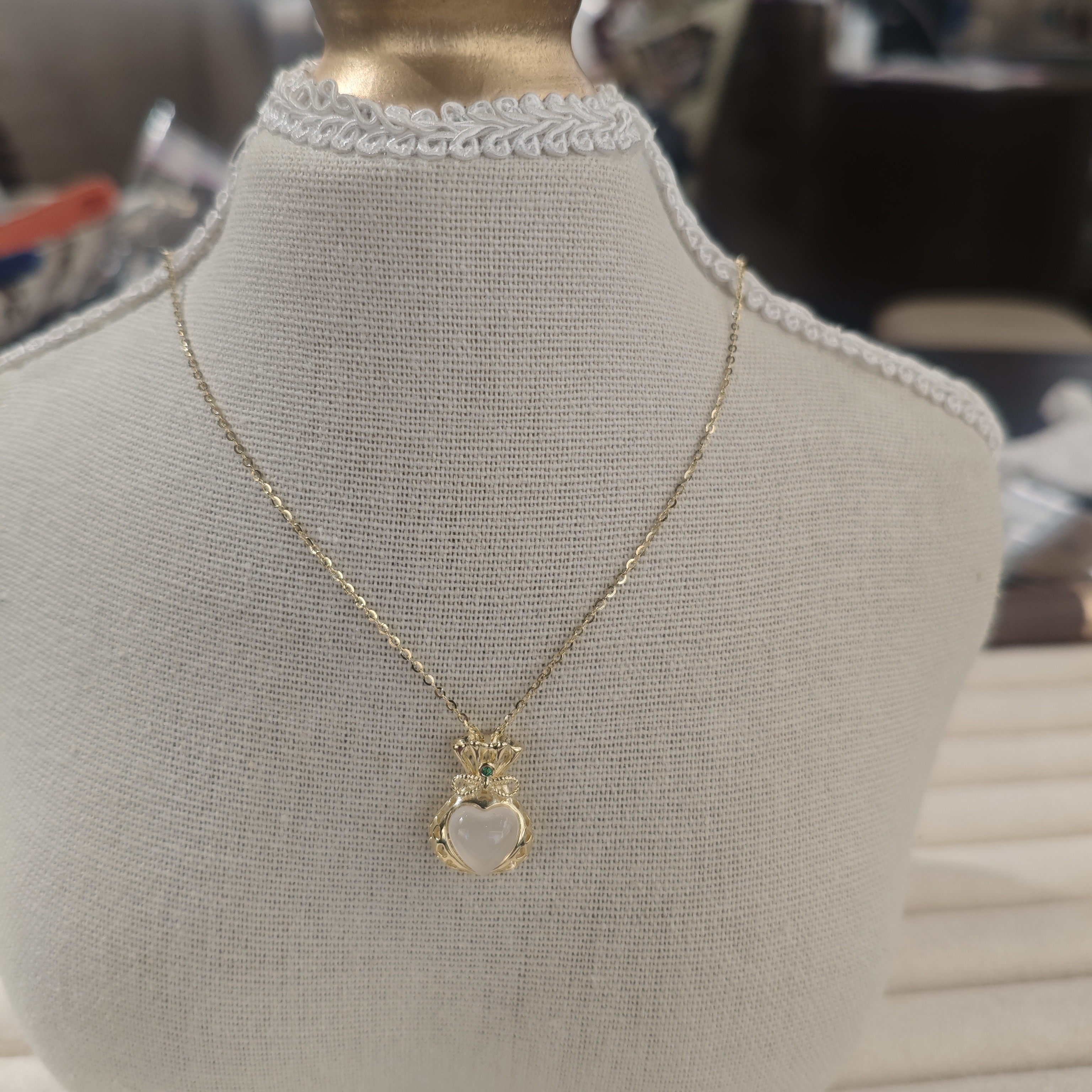 Influential new jewelry, S925 Silver Heart White chalcedony Lucky Bag Gold Silver Necklace