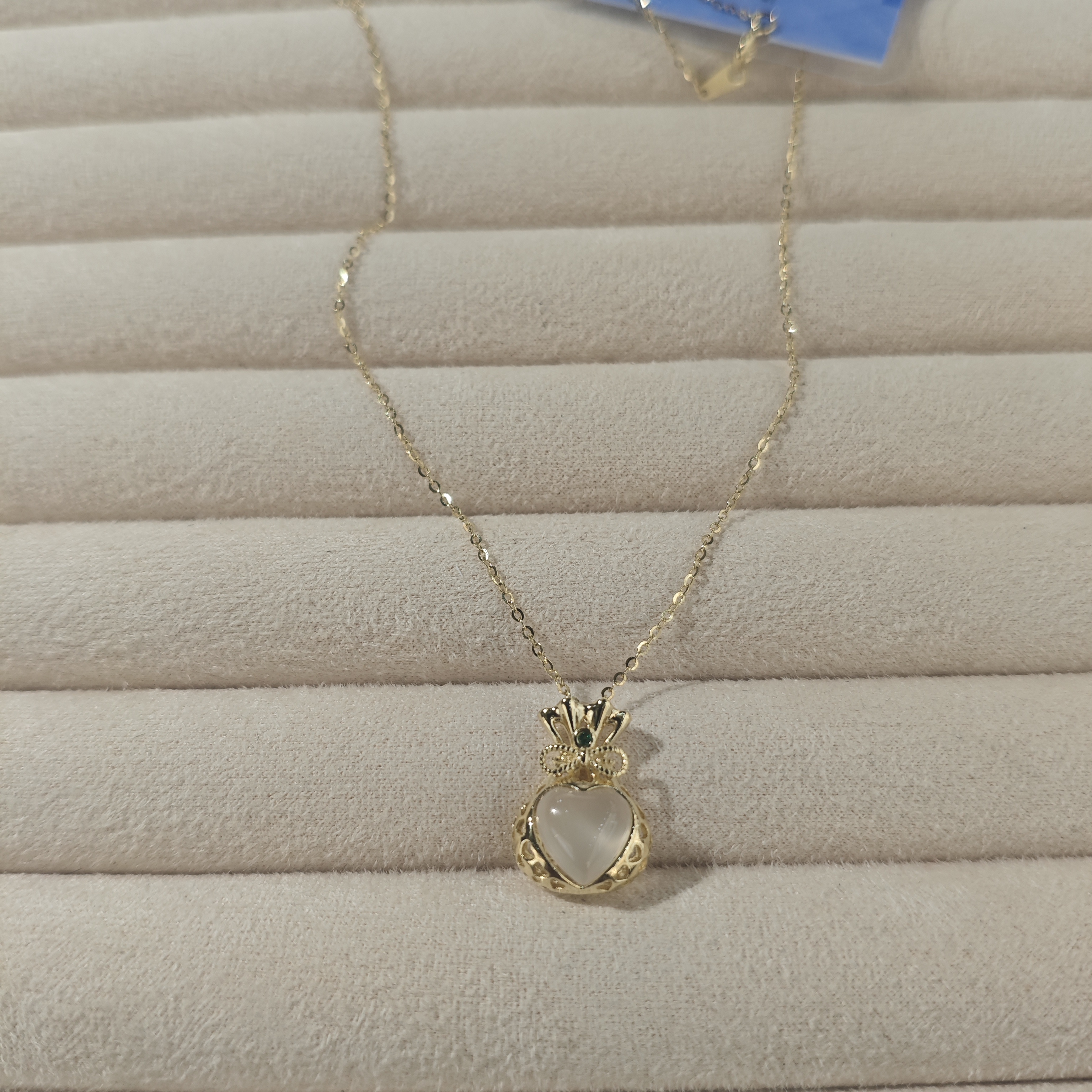 Influential new jewelry, S925 Silver Heart White chalcedony Lucky Bag Gold Silver Necklace Item Picture