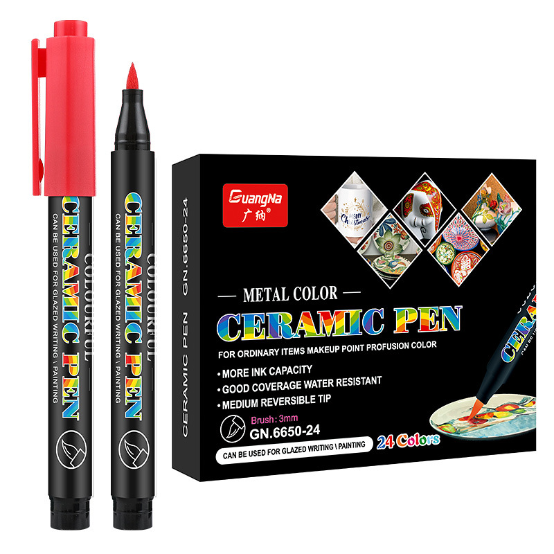 Guangna 6650 Soft-tipped Ceramic Painting Marker Pen Set 12/24-color DIY creative glass porcelain graffiti soft pen Item Picture