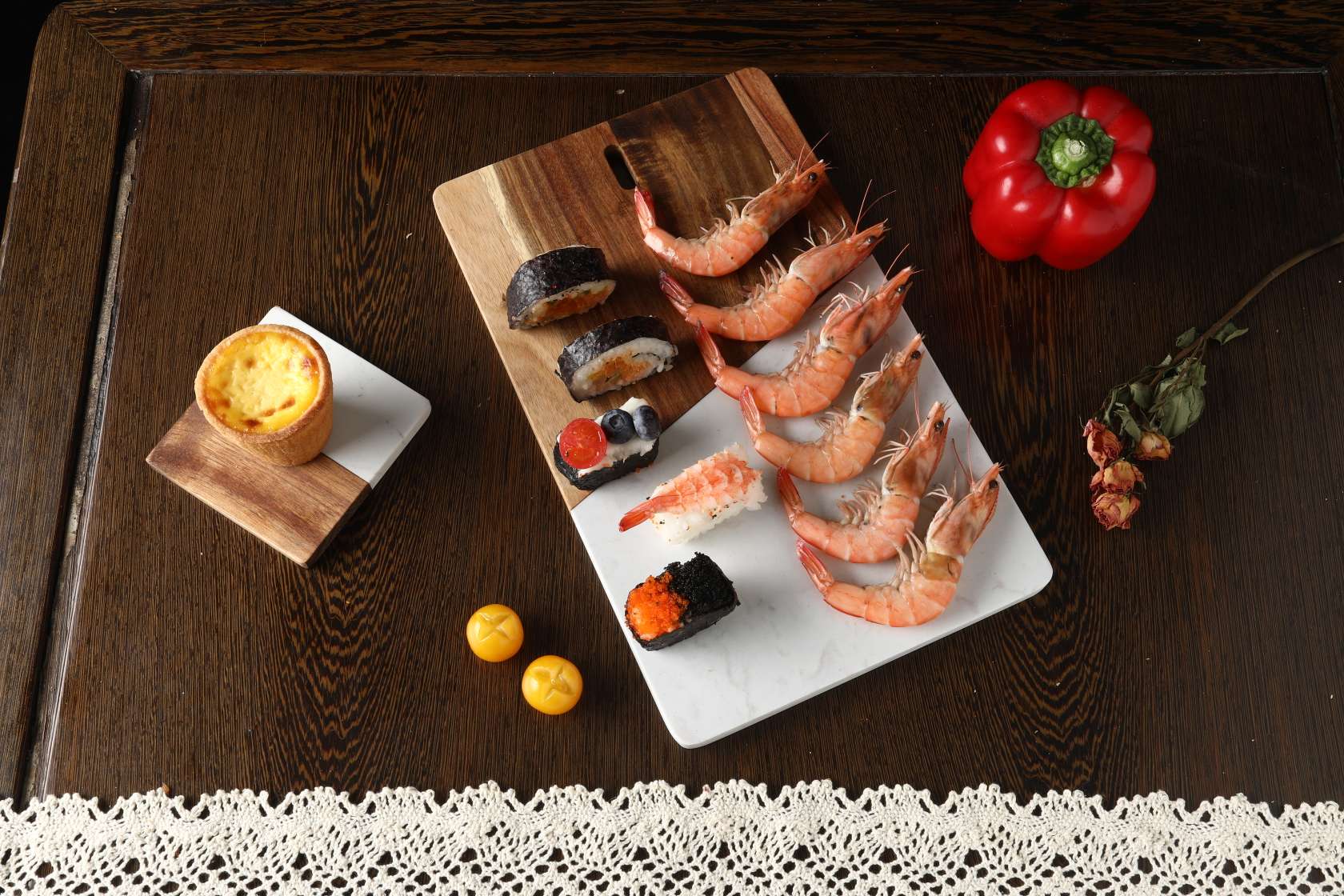 木质与白色大理石拼接切菜板 大理石纹路天然木纹厨房砧板产品图