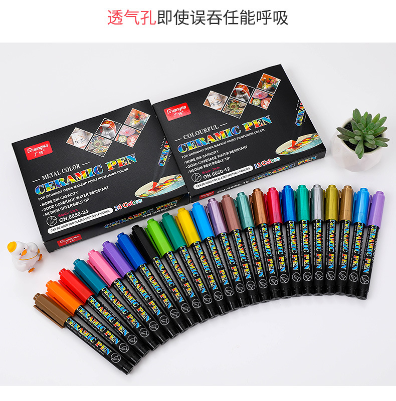 Guangnah 6650 softhead cerámica pintura marcador set 12/24 colores DIY creativo vidrio porcelana graffiti softpen pic 13