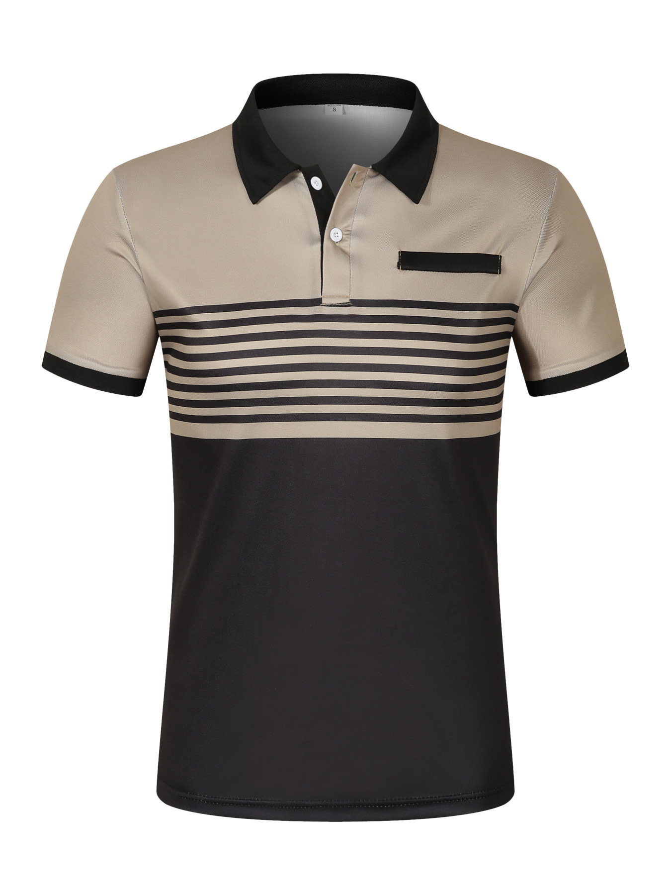 The 2026 wholesale new summer men's casual POLO shirts with V-neck buttons on the front pocket and striped patchwork are all bestsellers