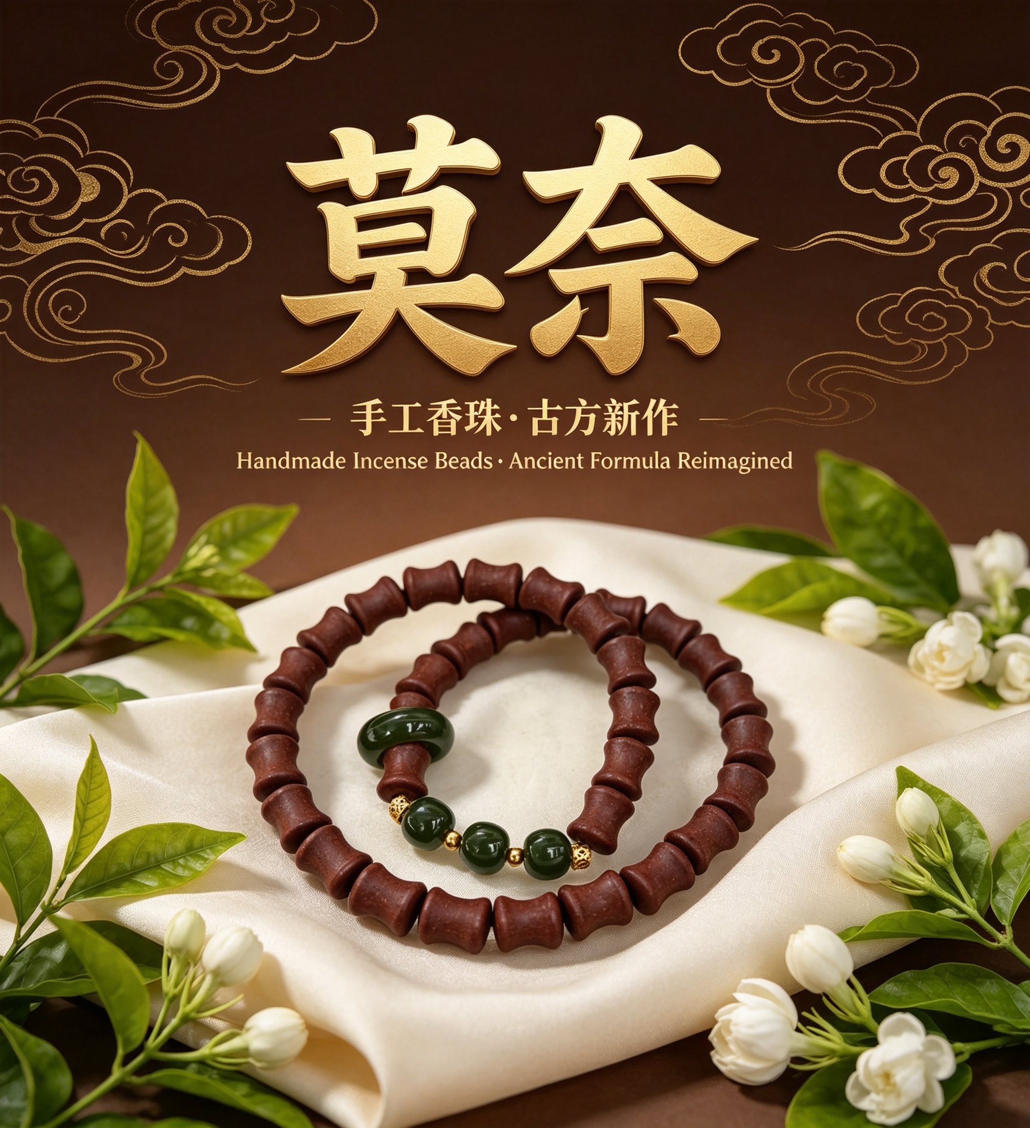 非遗古法药香珠天然药香手串佛珠手链香珠文玩手串竹节款+和田玉花香中药手串Y2600096详情1