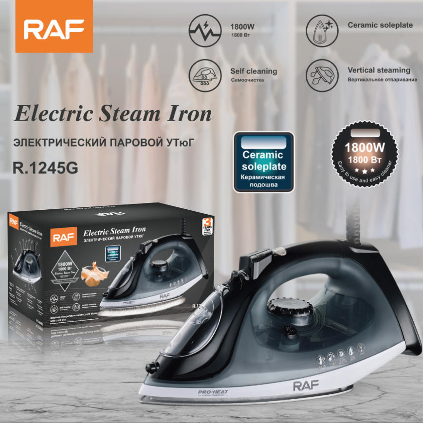 European standard household powerful steam spray temperature-controlled electric iron, handheld mini electric iron, ceramic base plate R.1245 details Picture