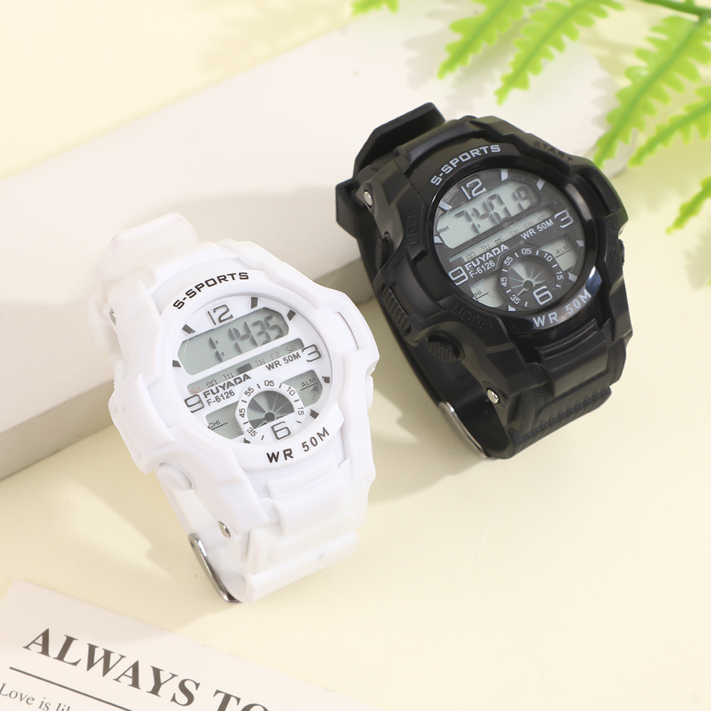 FUYADA factory directly supplies 50-meter water-resistant electronic watches, student outdoor multi-functional luminous timing alarm clock digital wristwatches, suitable for both men and women, special for running and swimming, shock-resistant large-screen water-resistant electronic watches details Picture