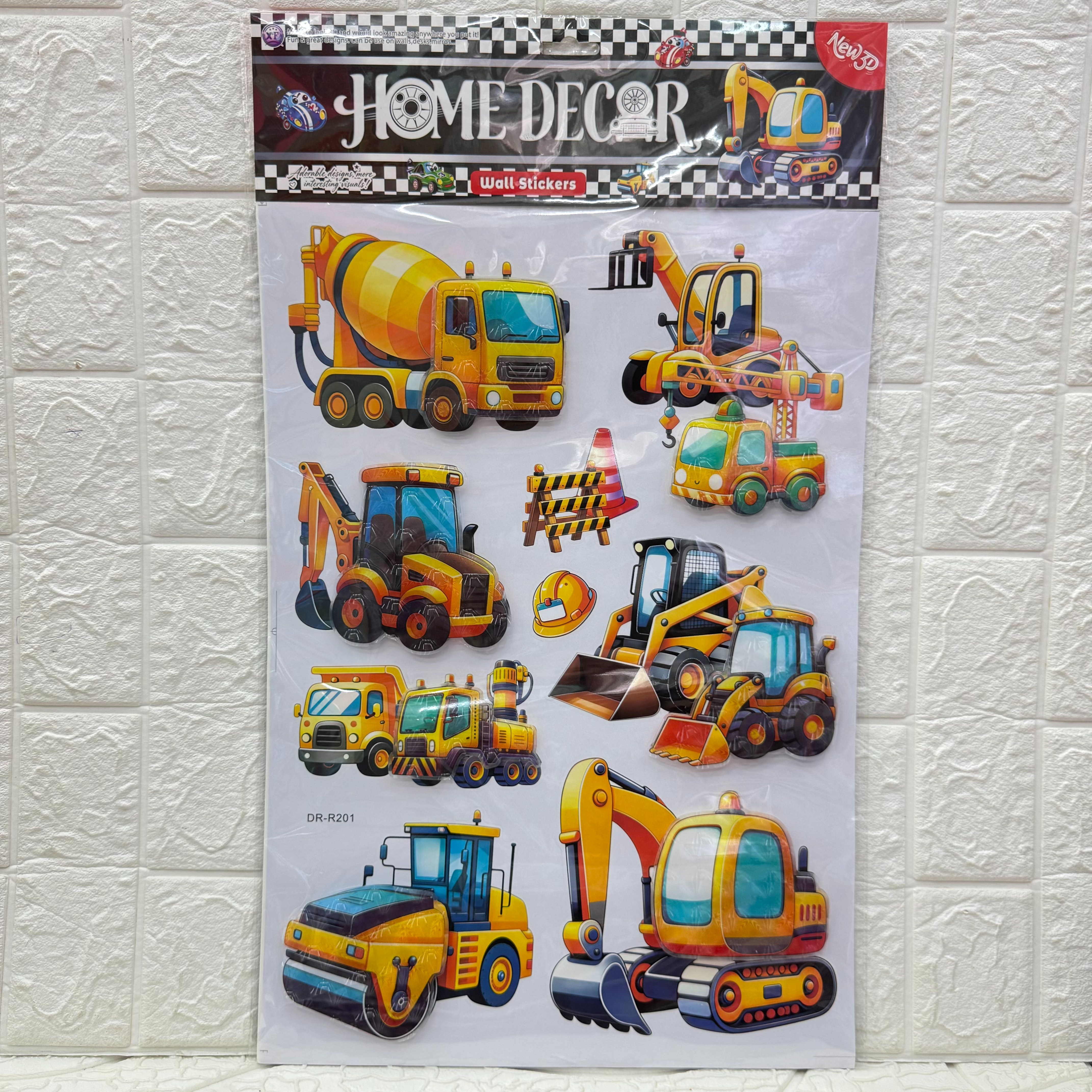 Color engineering vehicle wall stickers, cartoon excavator type wall stickers series, three-dimensional layer stickers, room and living room decoration, vehicle wall stickers